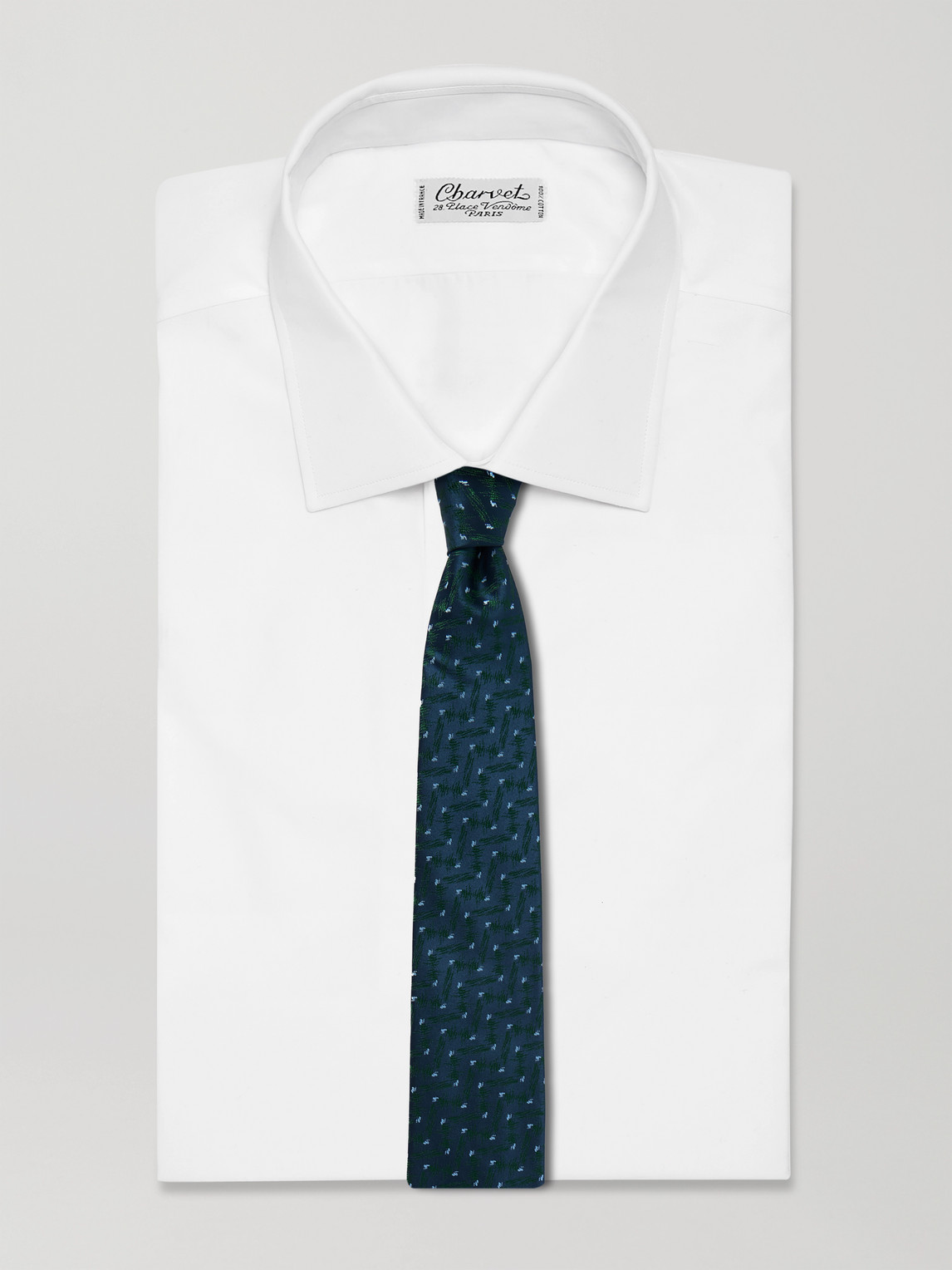Charvet 8.5cm Embroidered Silk Tie In Green