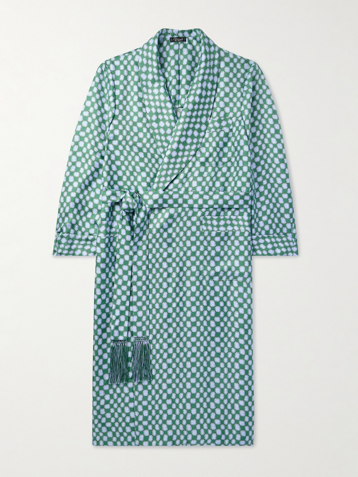 Charvet Belted Printed Silk-twill Robe In Blue