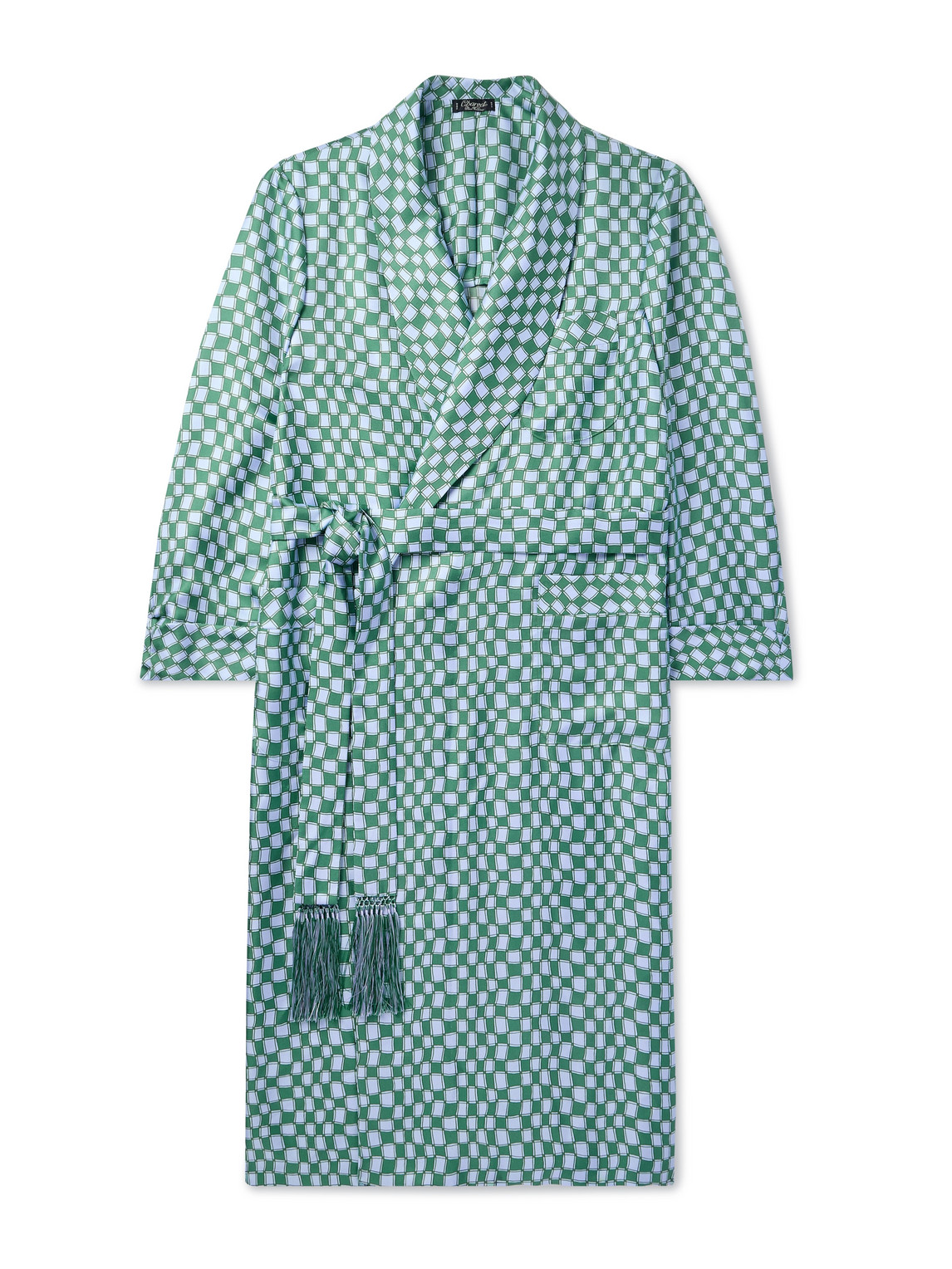 Charvet Belted Printed Silk-twill Robe In Blue