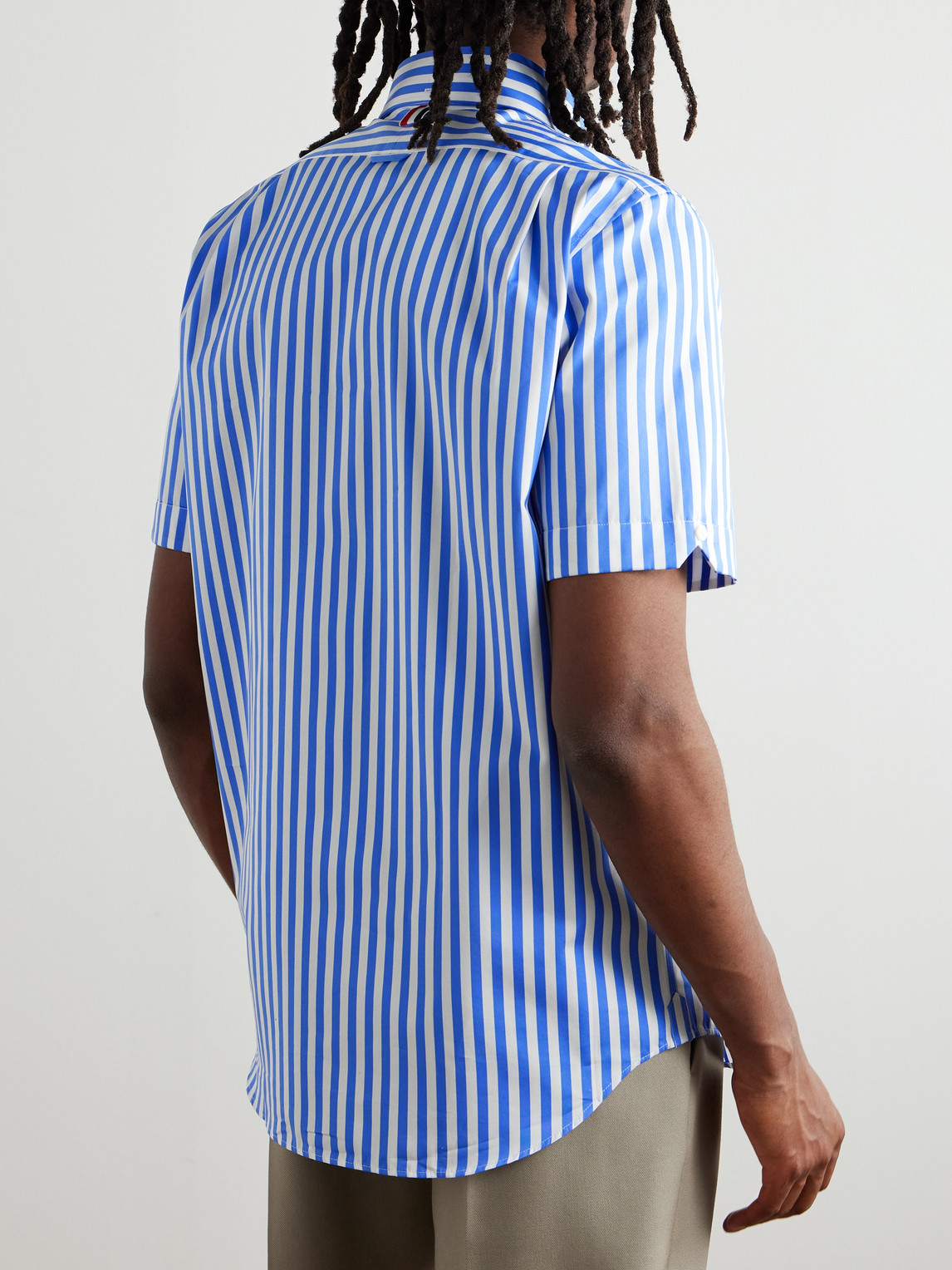Thom Browne Vertical Striped Short Sleeve Shirt In Blue