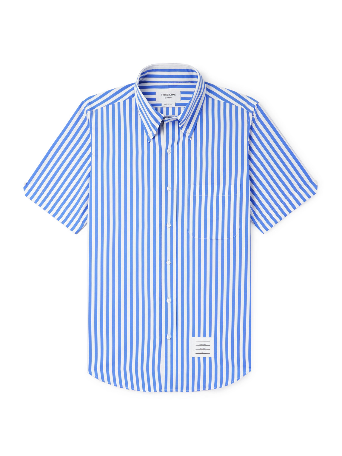 Thom Browne Vertical Striped Short Sleeve Shirt In Blue