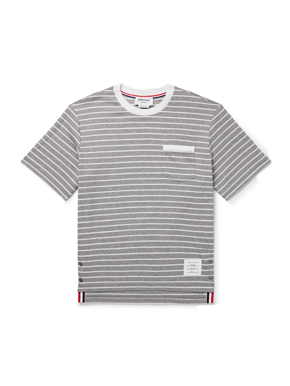 Thom Browne Logo-appliquéd Striped Cotton-jersey T-shirt In Gray