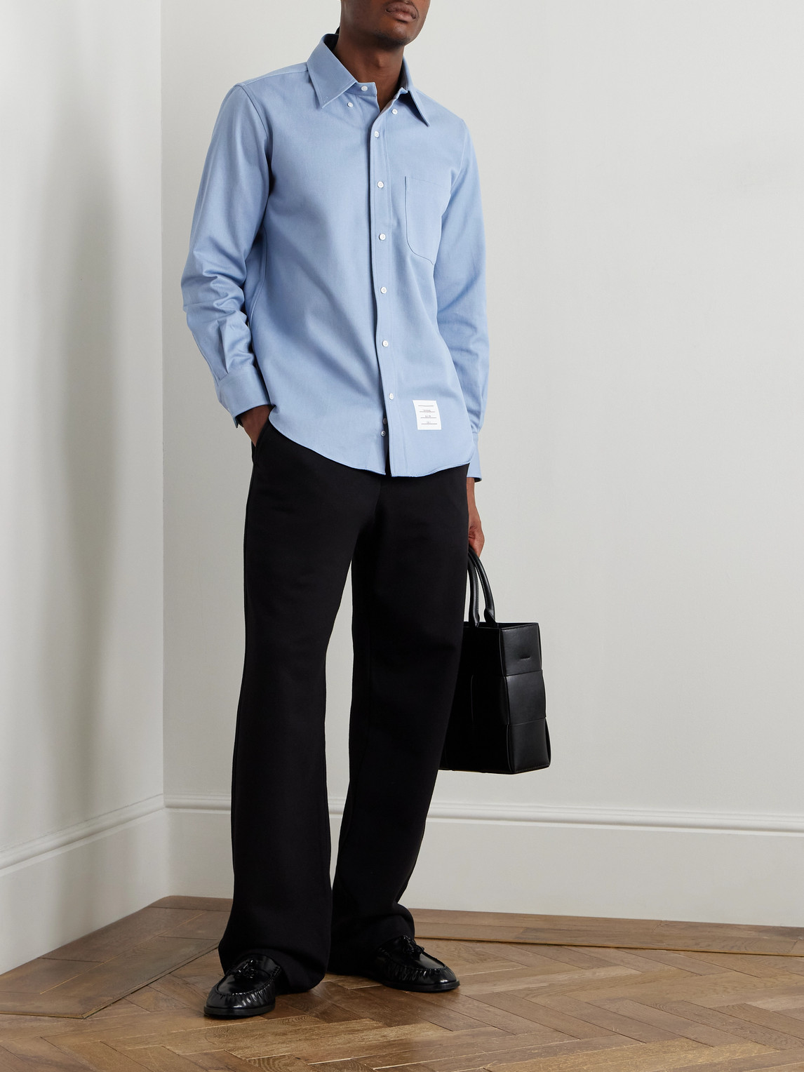 Thom Browne Extra Trim Fit Oxford Shirt With Grosgrain Trim
