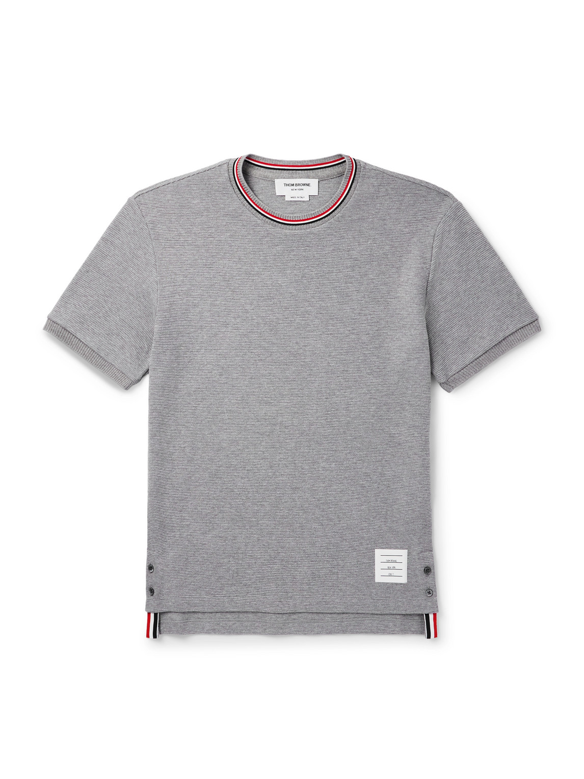 Thom Browne Slim-fit Logo-appliquéd Striped Waffle-knit Cotton T-shirt In Gray