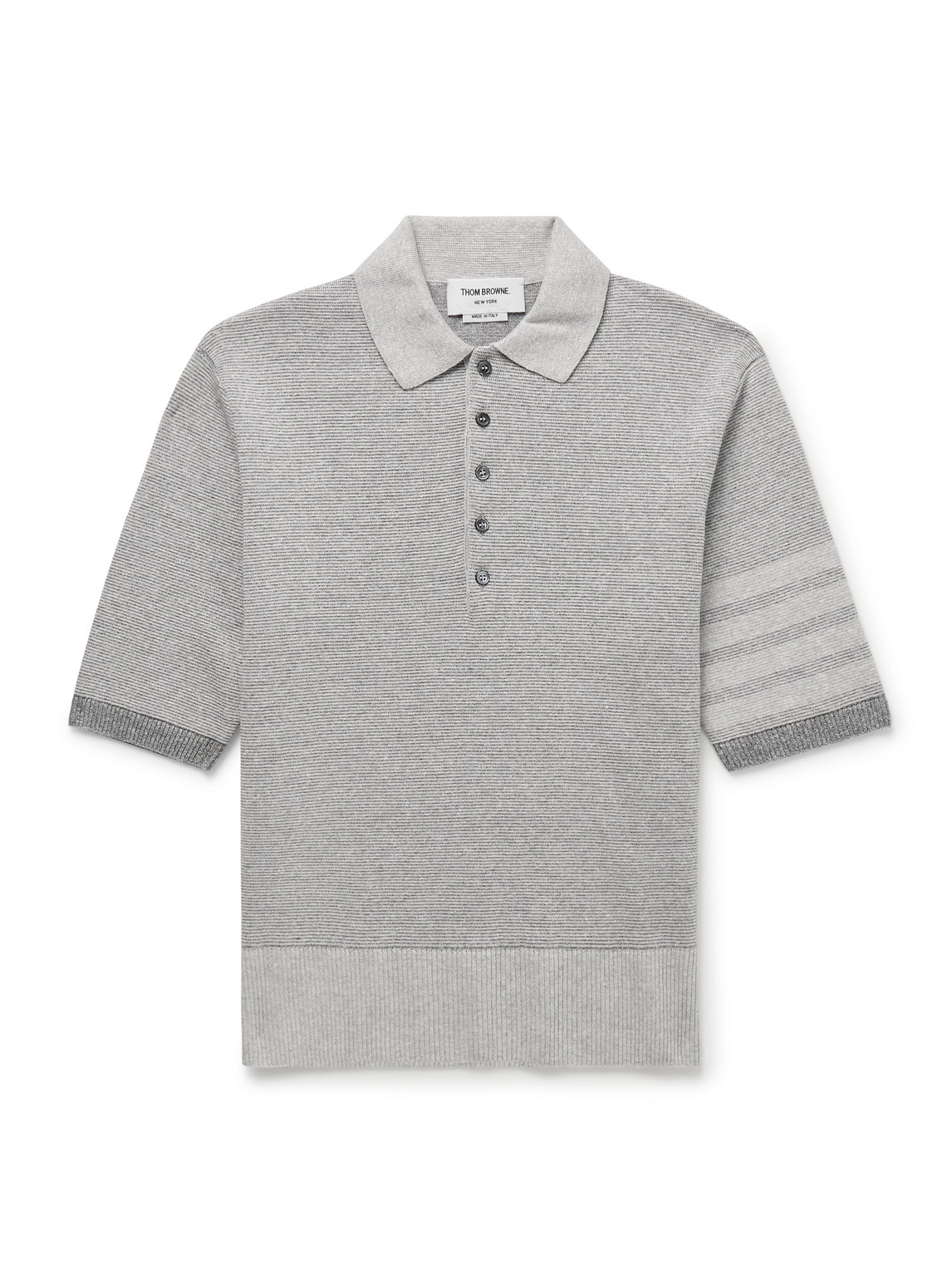 Thom Browne Striped Textured Linen And Cotton-blend Polo Shirt In Gray