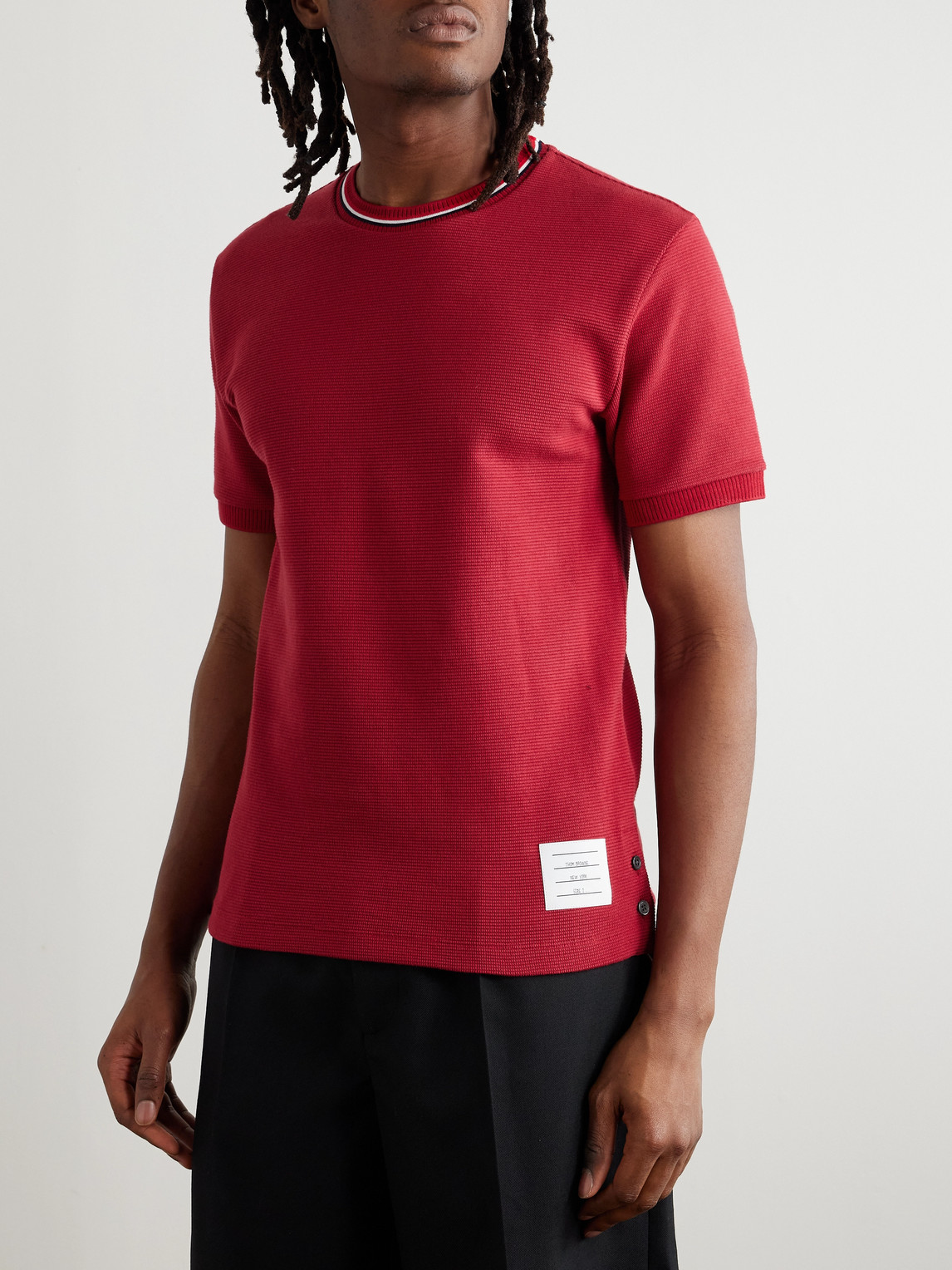 Thom Browne Burgundy Short Sleeve Rib Cuff T-shirt In Red