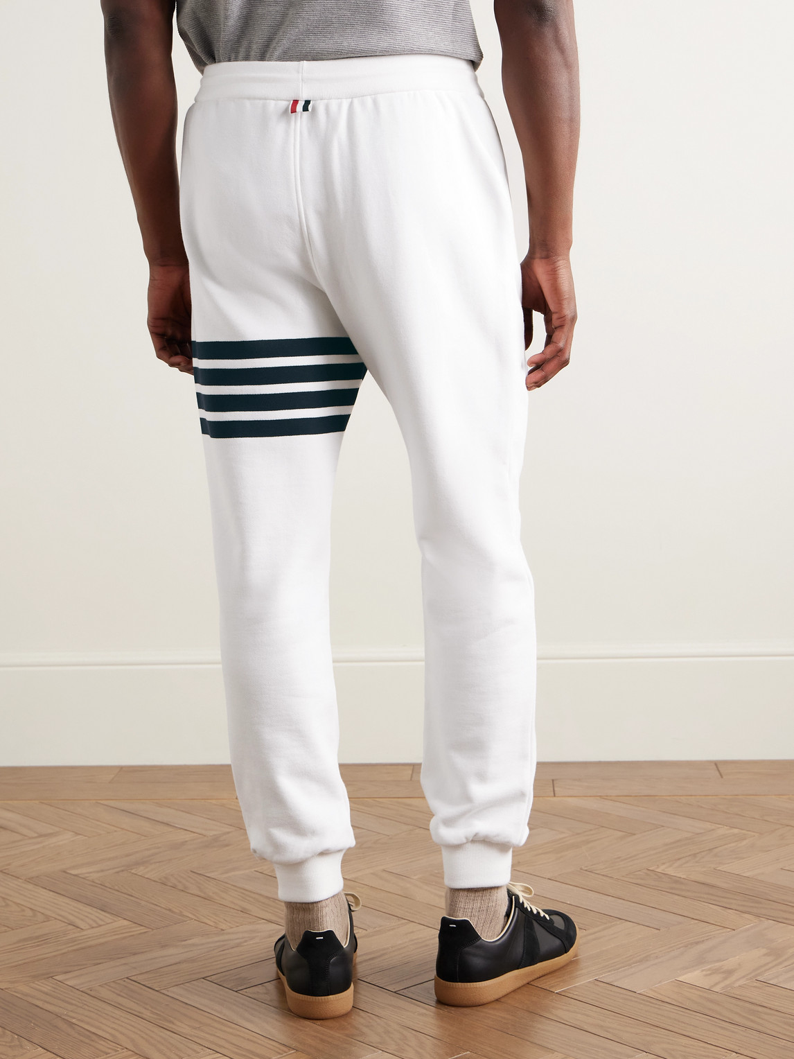 Thom Browne Tapered Striped Loopback Cotton-jersey Sweatpants In White