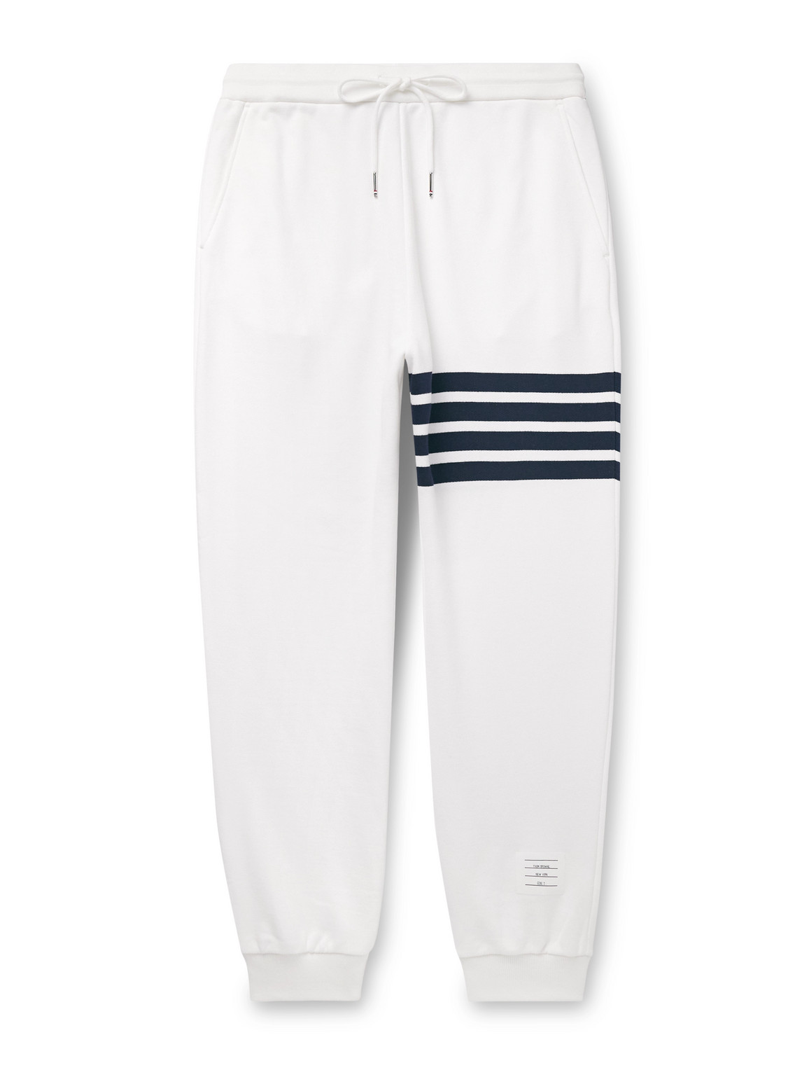 Thom Browne Tapered Striped Loopback Cotton-jersey Sweatpants In White