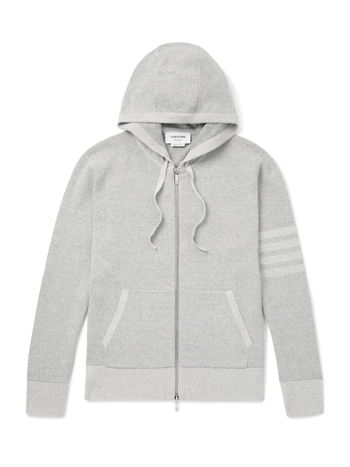 Thom Browne Striped Textured Linen And Cotton-blend Zip-up Hoodie