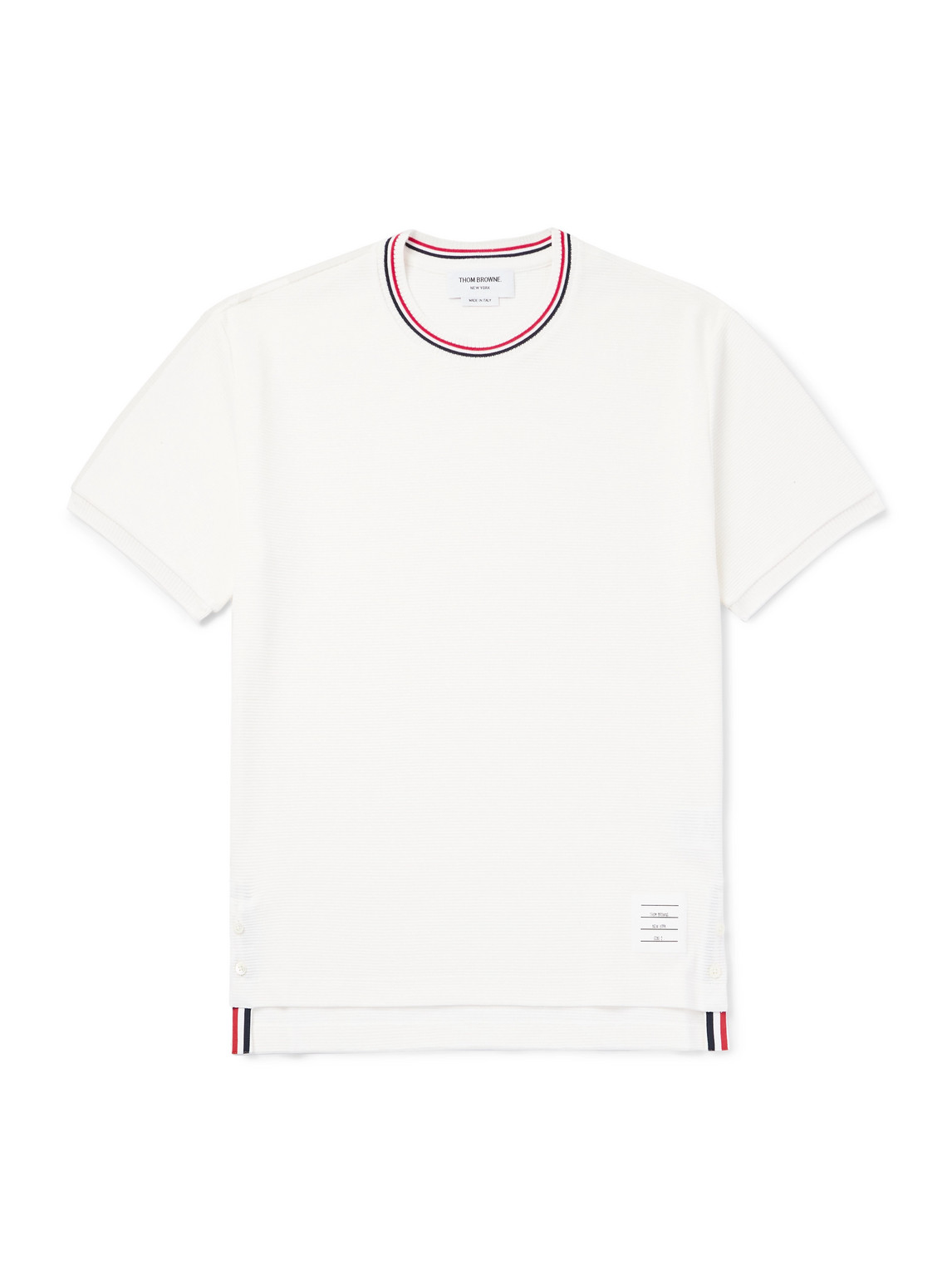 Thom Browne Slim-fit Logo-appliquéd Striped Waffle-knit Cotton T-shirt