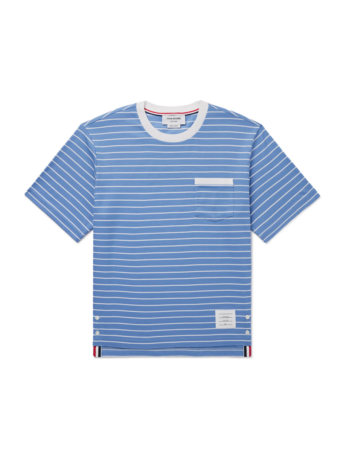 Thom Browne Logo-appliquéd Striped Cotton-jersey T-shirt In Blue