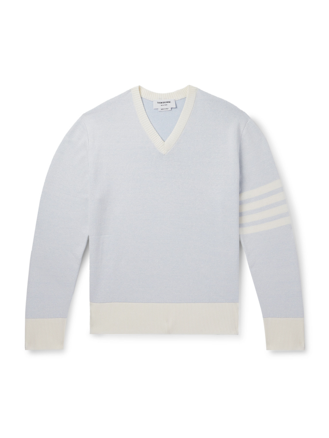 Thom Browne Striped Linen And Cotton-blend Sweater In Blue