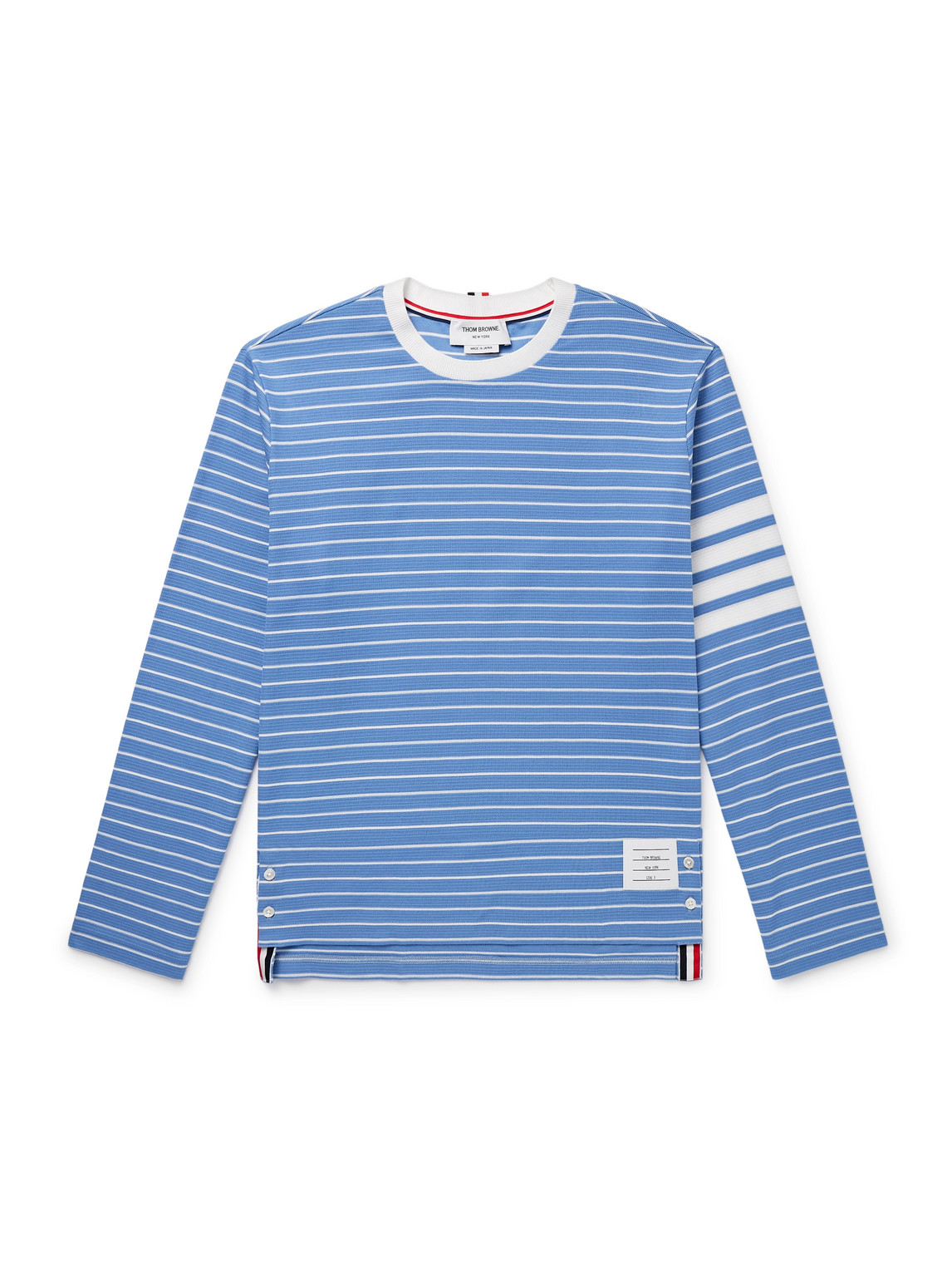 Thom Browne Logo-appliquéd Striped Cotton-jersey T-shirt In Blue