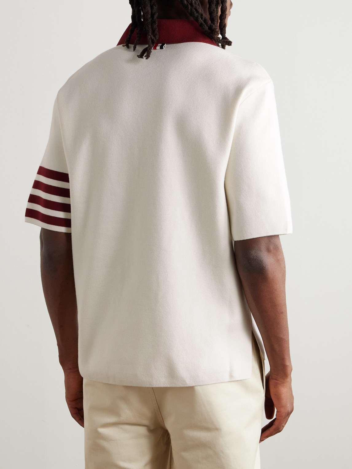 Thom Browne Striped Cotton Polo Shirt In Neutral