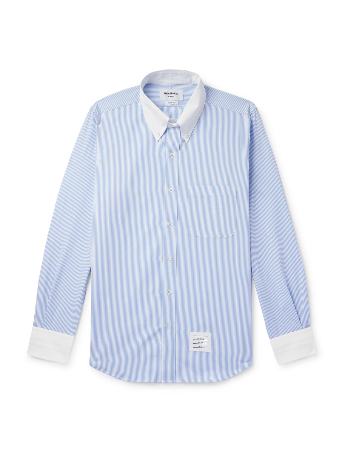 Thom Browne Button-down Collar Logo-appliquéd Striped Cotton-poplin Shirt In Blue