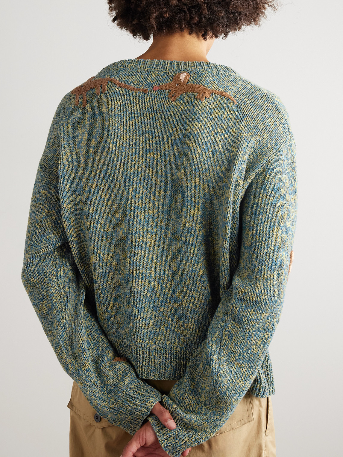 Story Mfg. Piper Cropped Embroidered Organic Cotton Sweater In Multi