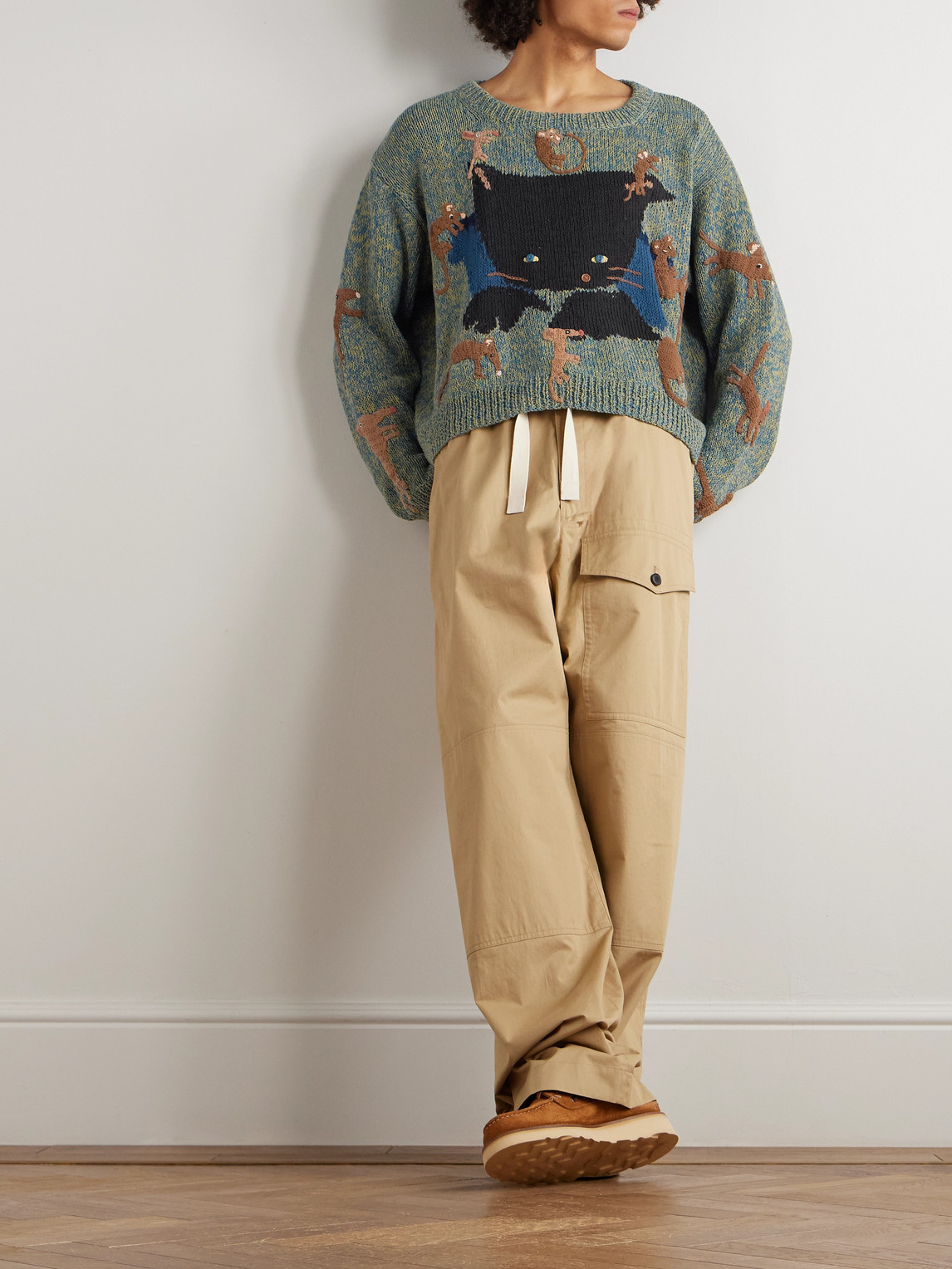 Story Mfg. Piper Cropped Embroidered Organic Cotton Sweater In Multi