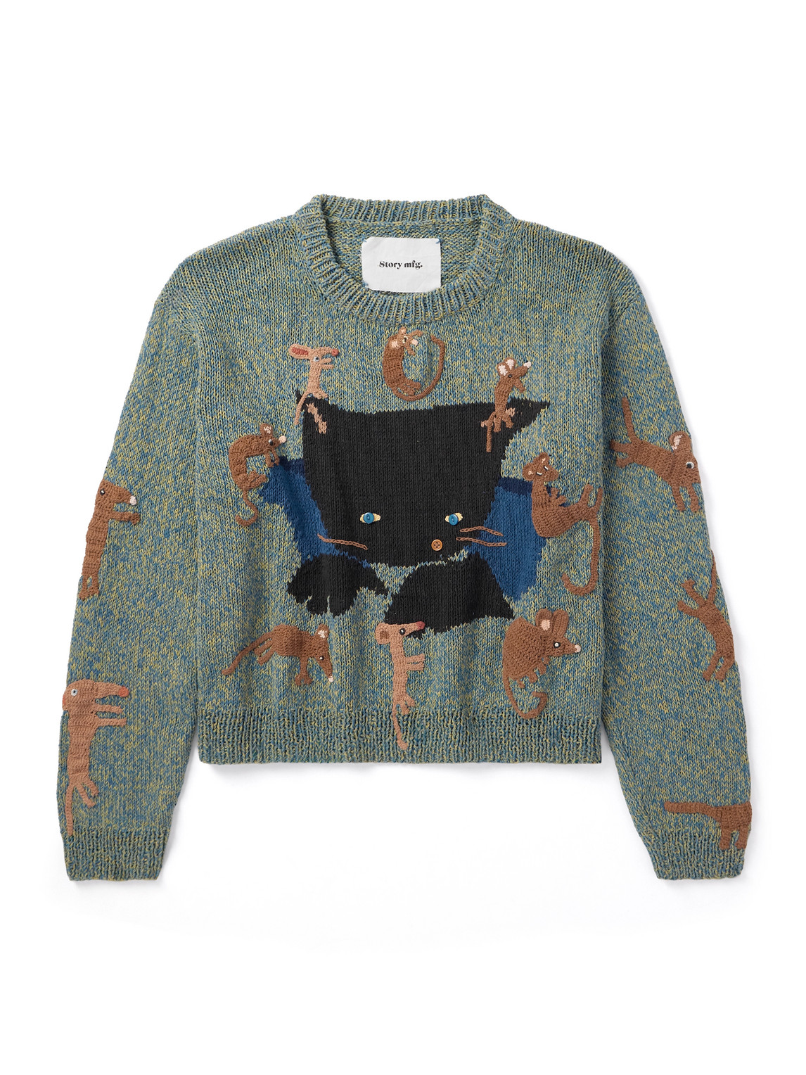 Story Mfg. Piper Cropped Embroidered Organic Cotton Sweater In Multi