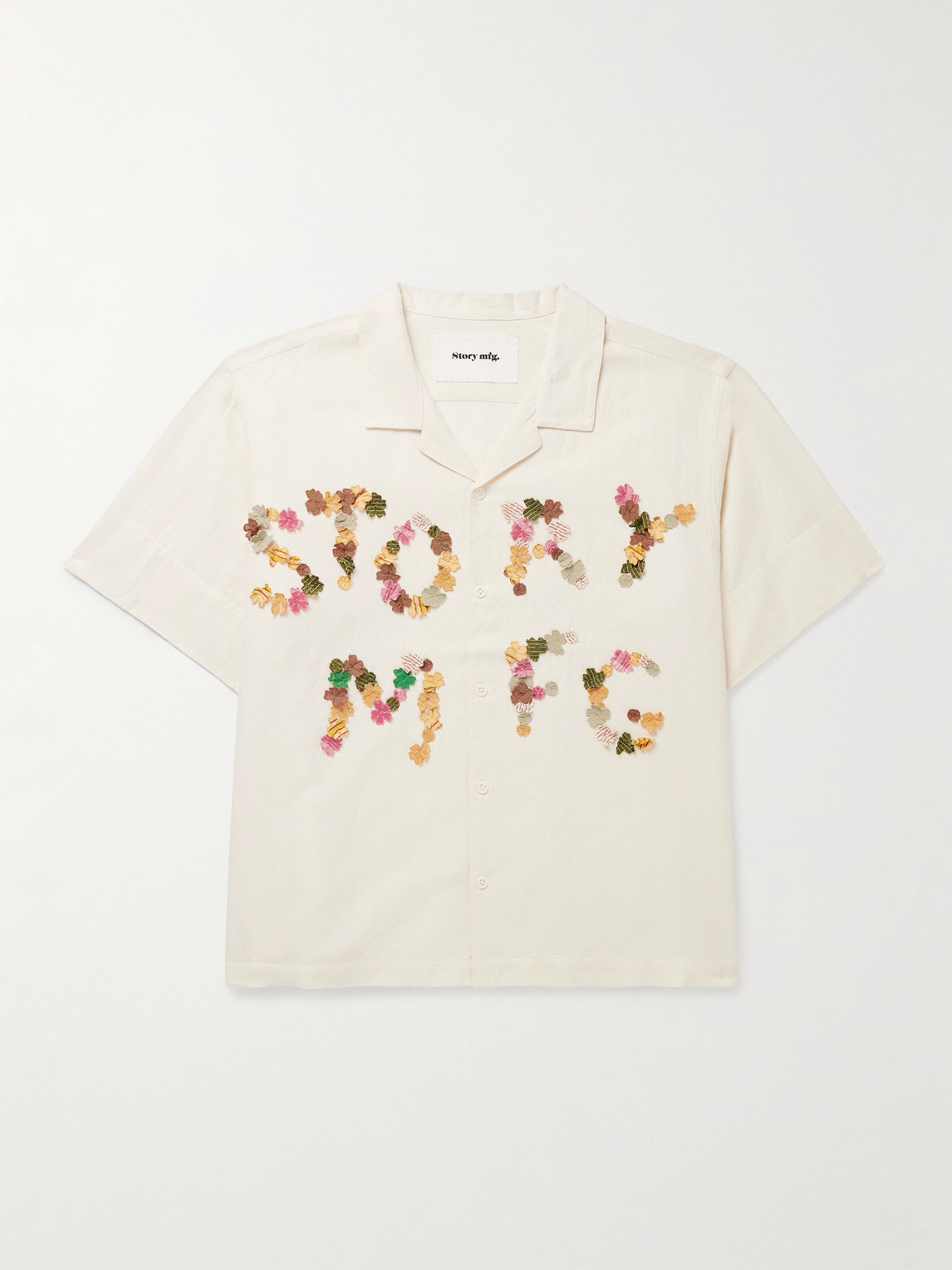 Greetings Camp-Collar Logo-Appliquéd Cotton and Linen-Blend Shirt