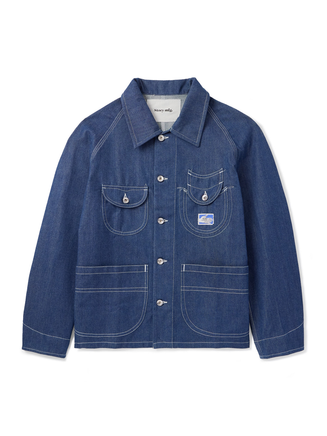 Story Mfg. Wonky-wear Circuit Indigo-dyed Organic Denim Jacket In Blue