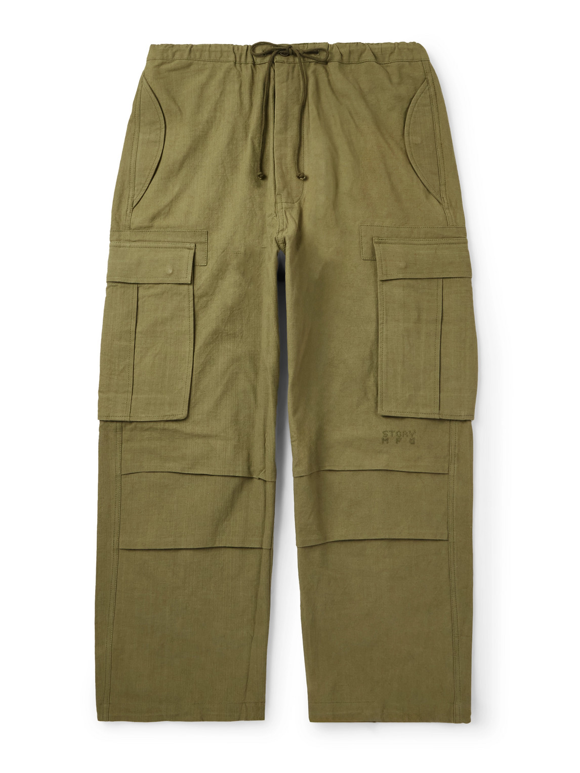 Story Mfg. Peace Wide-leg Slub Organic Cotton Drawstring Cargo Trousers
