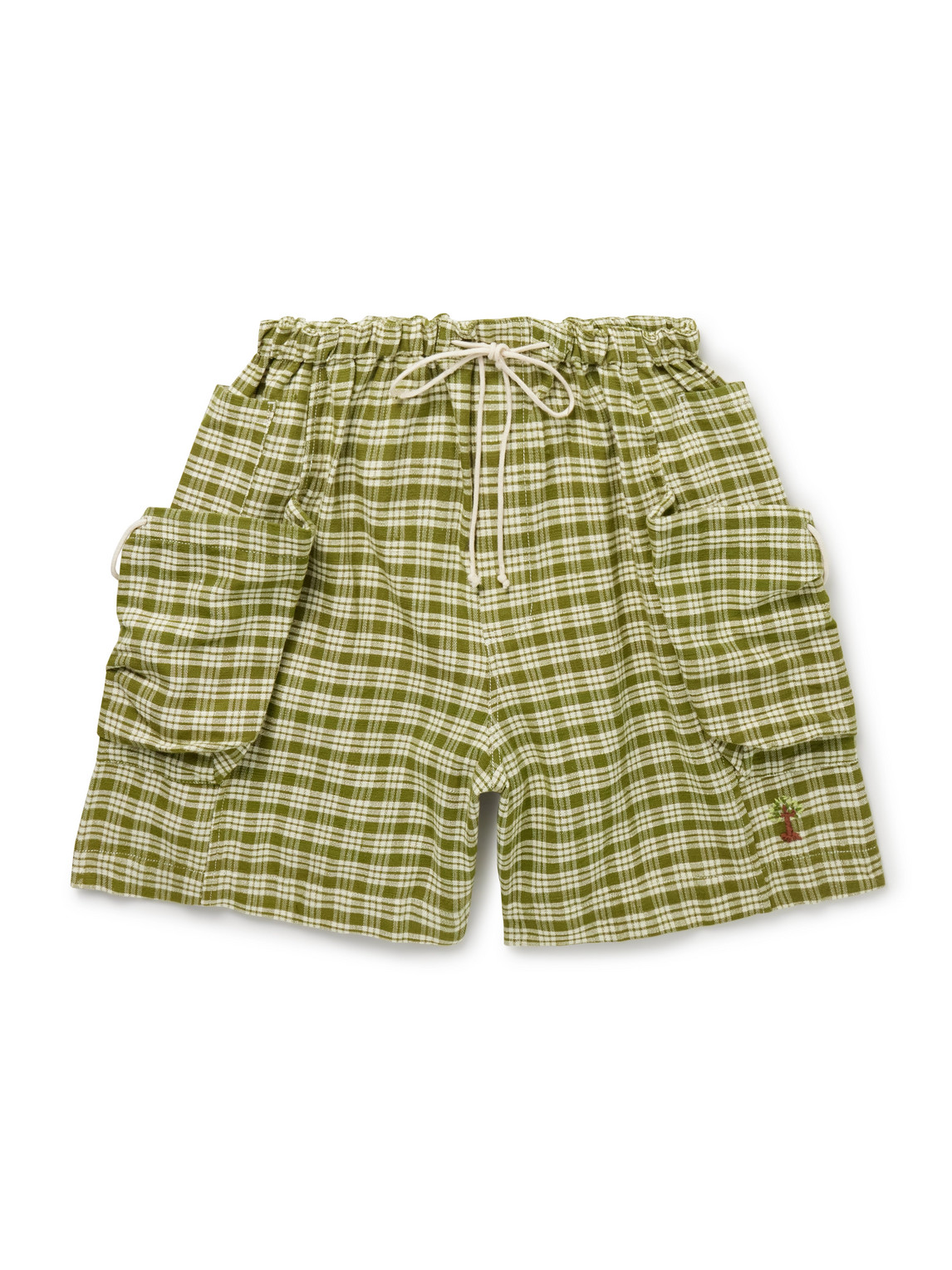 Story Mfg. Salt Wide-leg Checked Organic Cotton-canvas Drawstring Shorts