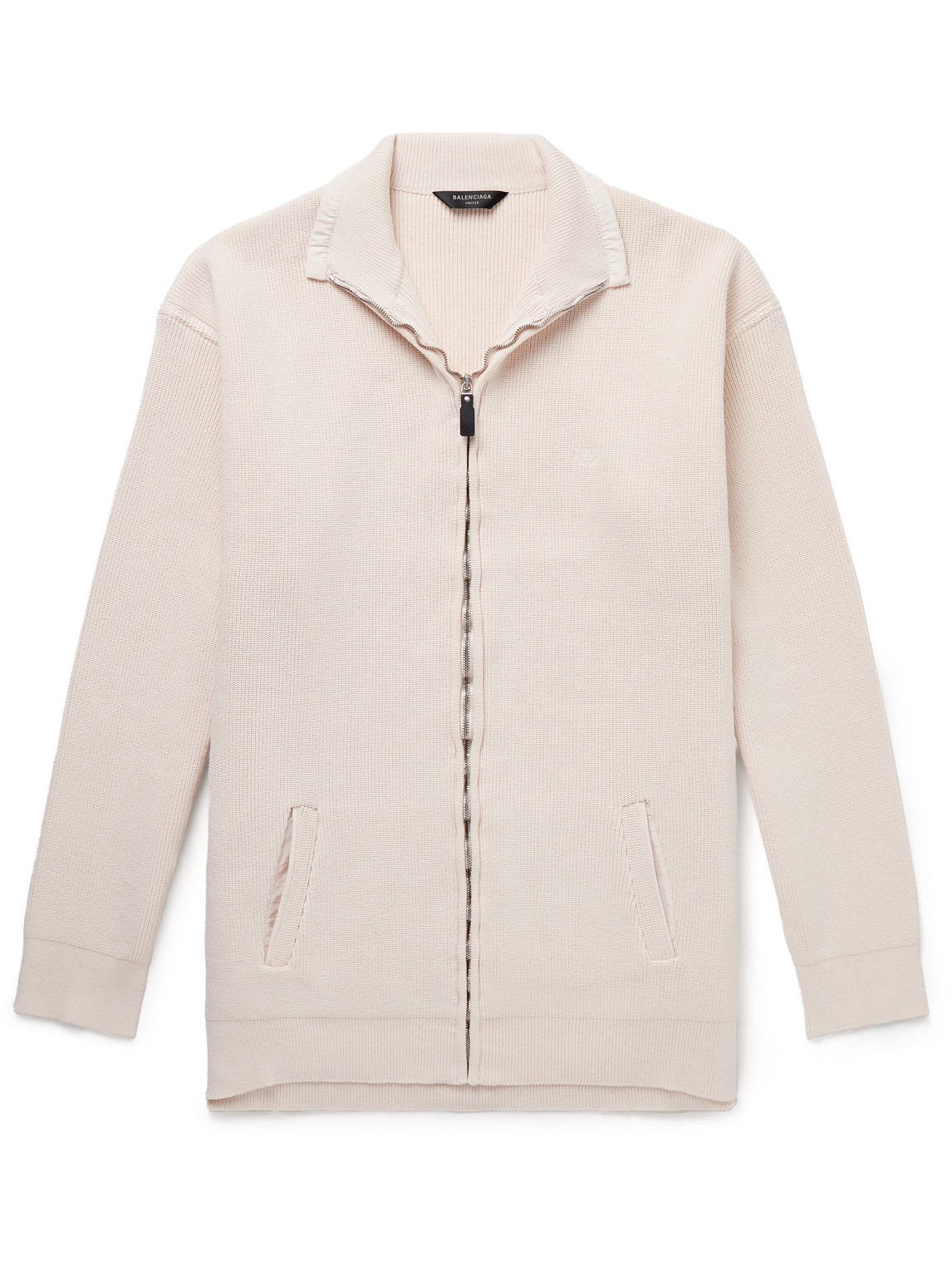 Balenciaga Intertwined Oversized Logo-print Ribbed Cotton-blend Half-zip Sweater In Neutrals