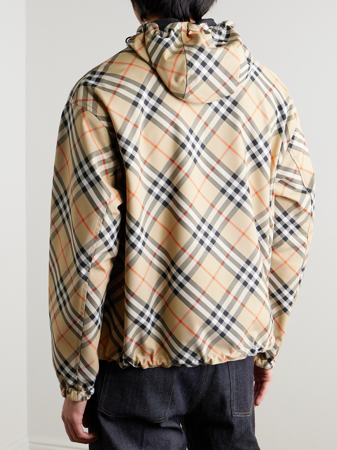 Burberry Beige Reversible Down Jacket With Hood And All-over Check Motif In Tech Fabric Man In Brown