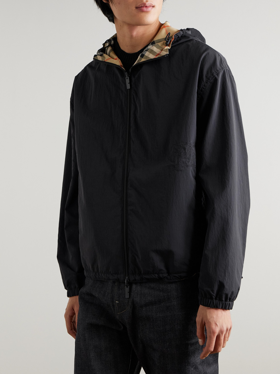 Burberry Beige Reversible Down Jacket With Hood And All-over Check Motif In Tech Fabric Man In Brown