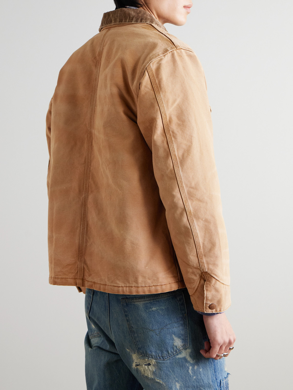 Polo Ralph Lauren Corduroy-trimmed Distressed Recycled-canvas Chore Jacket In Neutrals