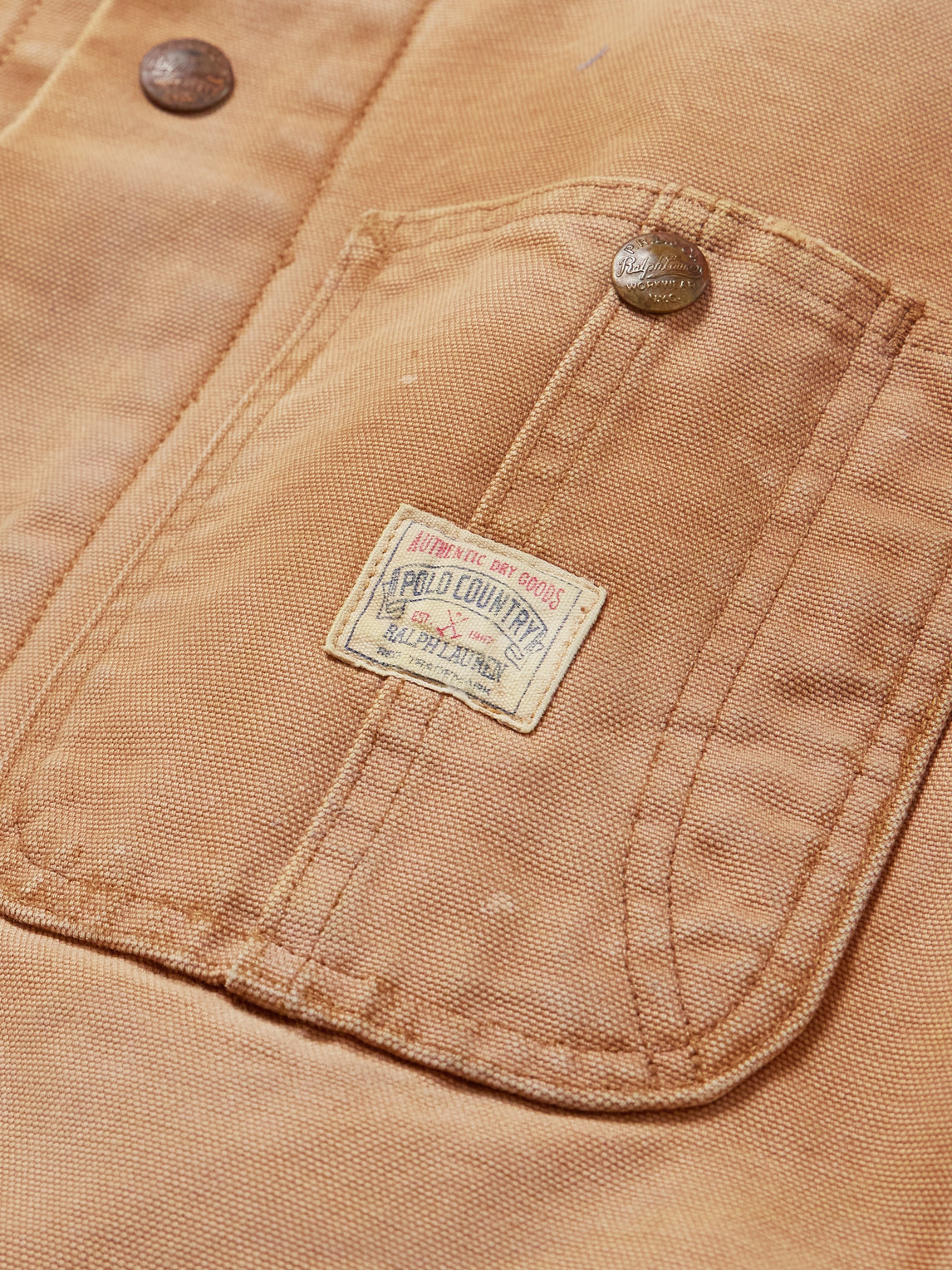 Polo Ralph Lauren Corduroy-trimmed Distressed Recycled-canvas Chore Jacket In Neutrals