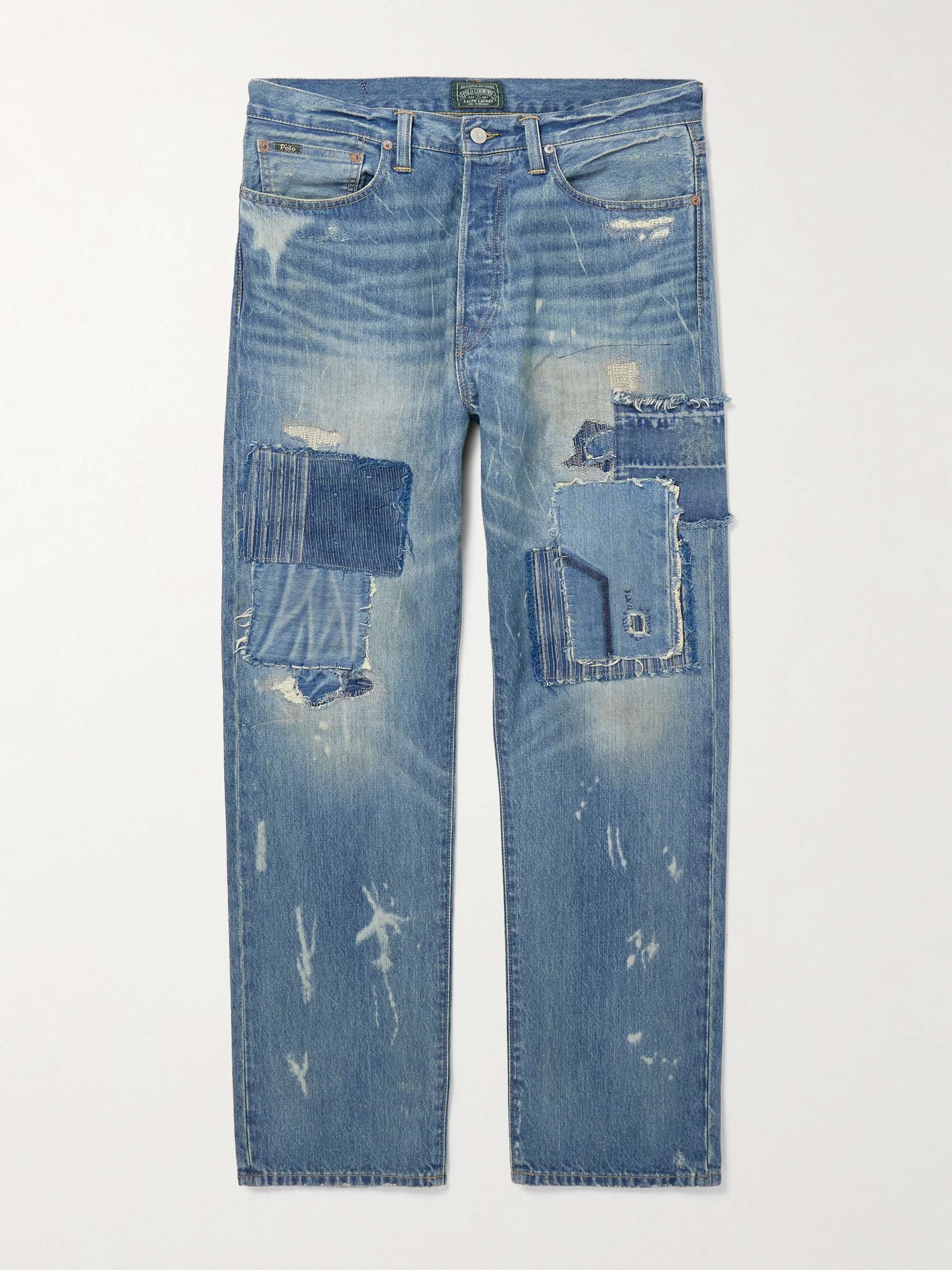 Straight-Leg Distressed Patchwork Jeans - blue - UK/US 28