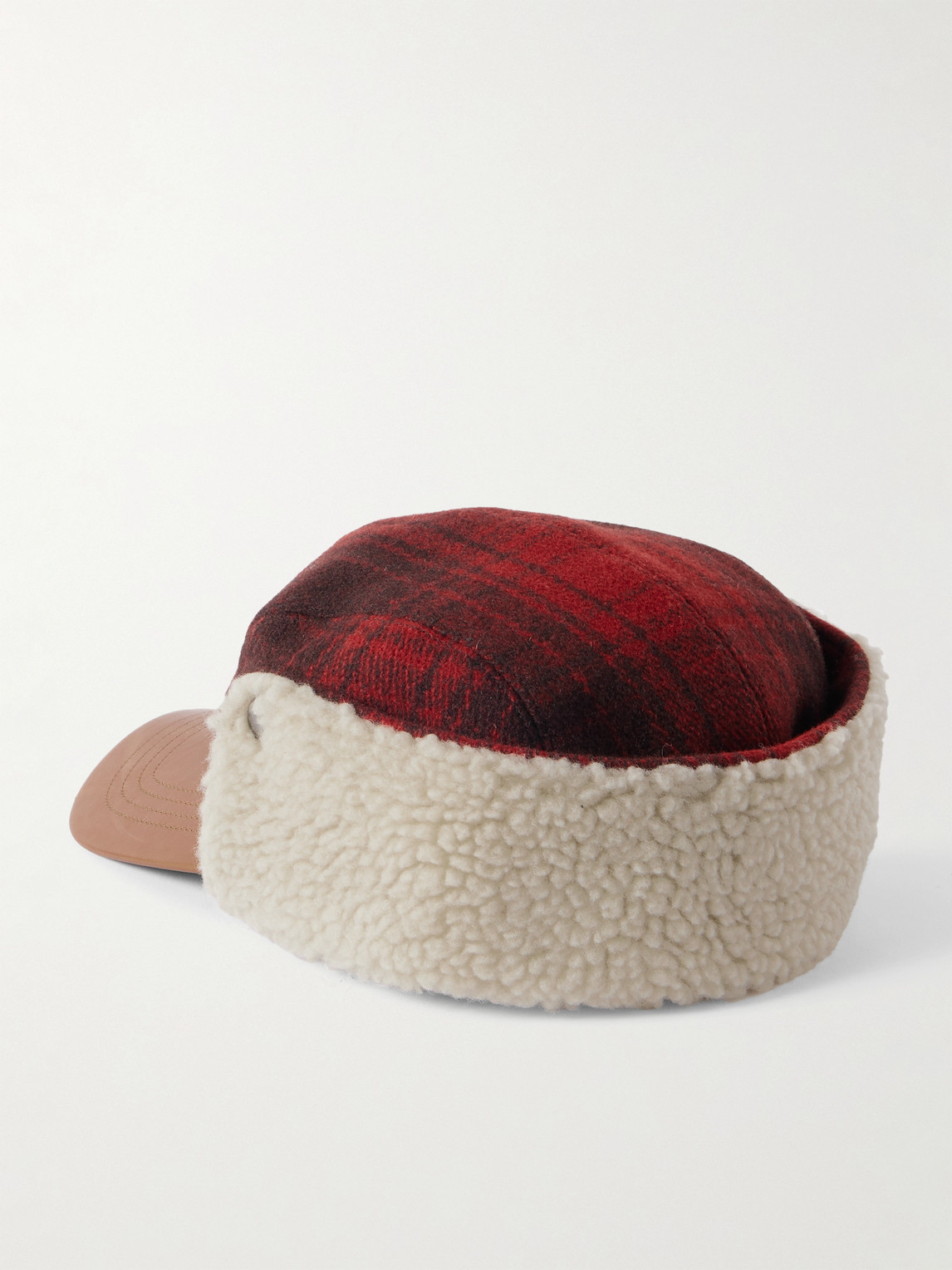 Polo Ralph Lauren Polo Country Logo-appliquéd Checked Leather-trimmed Fleece And Wool Hat In Red