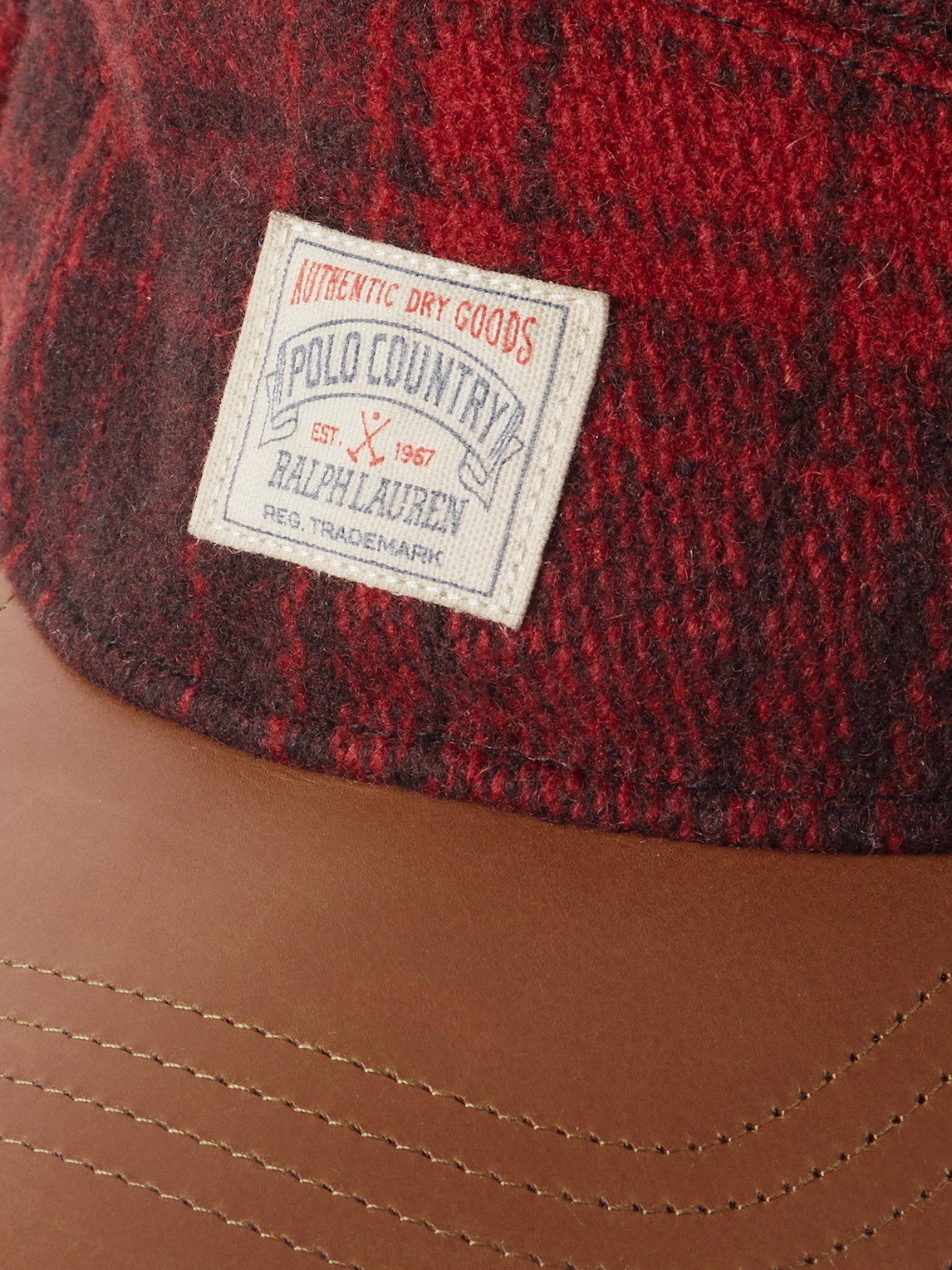 Polo Ralph Lauren Polo Country Logo-appliquéd Checked Leather-trimmed Fleece And Wool Hat In Red