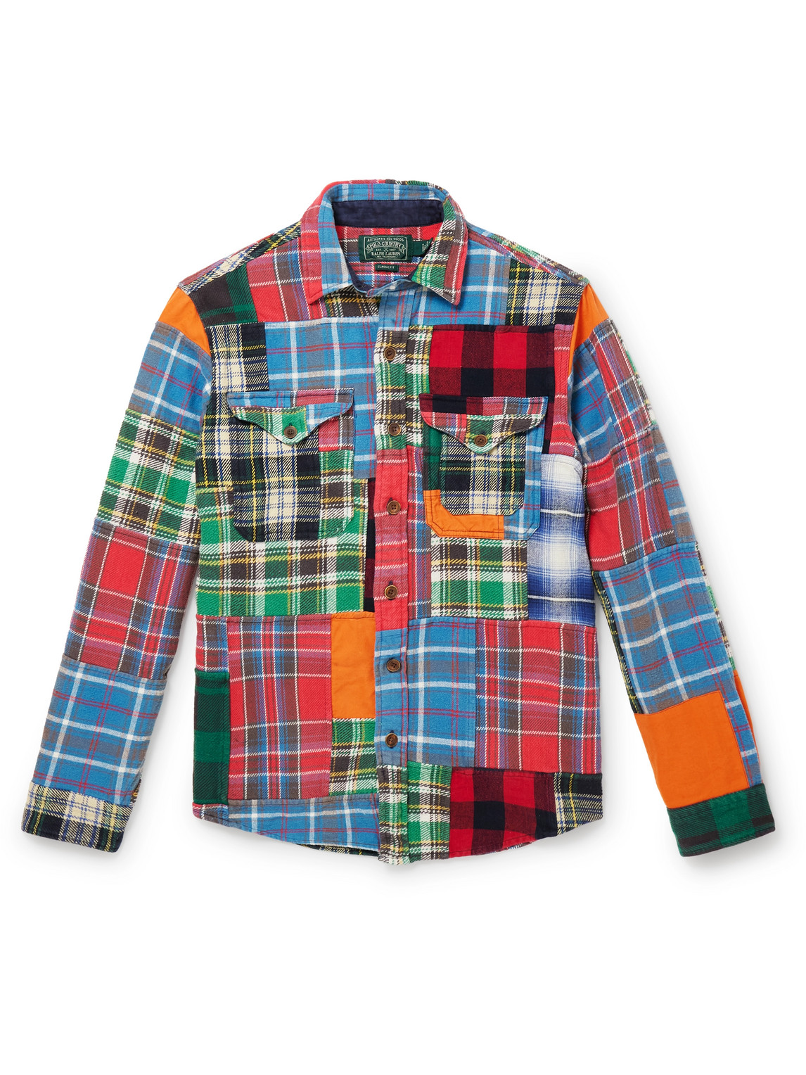 Polo Ralph Lauren Checked Patchwork Cotton-flannel Shirt In Blue