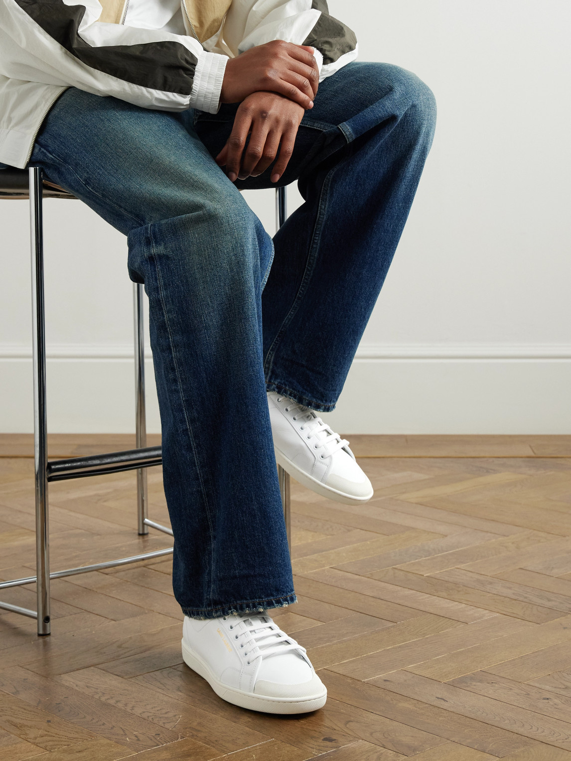 Saint Laurent Gym Low Logo-print Leather Sneakers In White