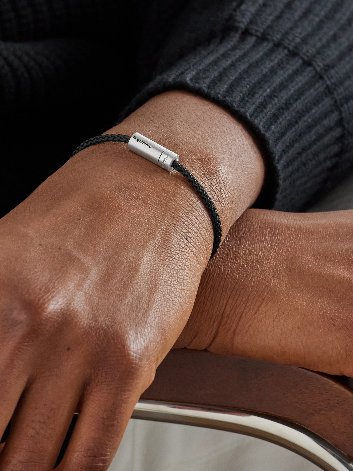 Le Gramme 7g Braided Cord And Sterling Silver Bracelet In Black