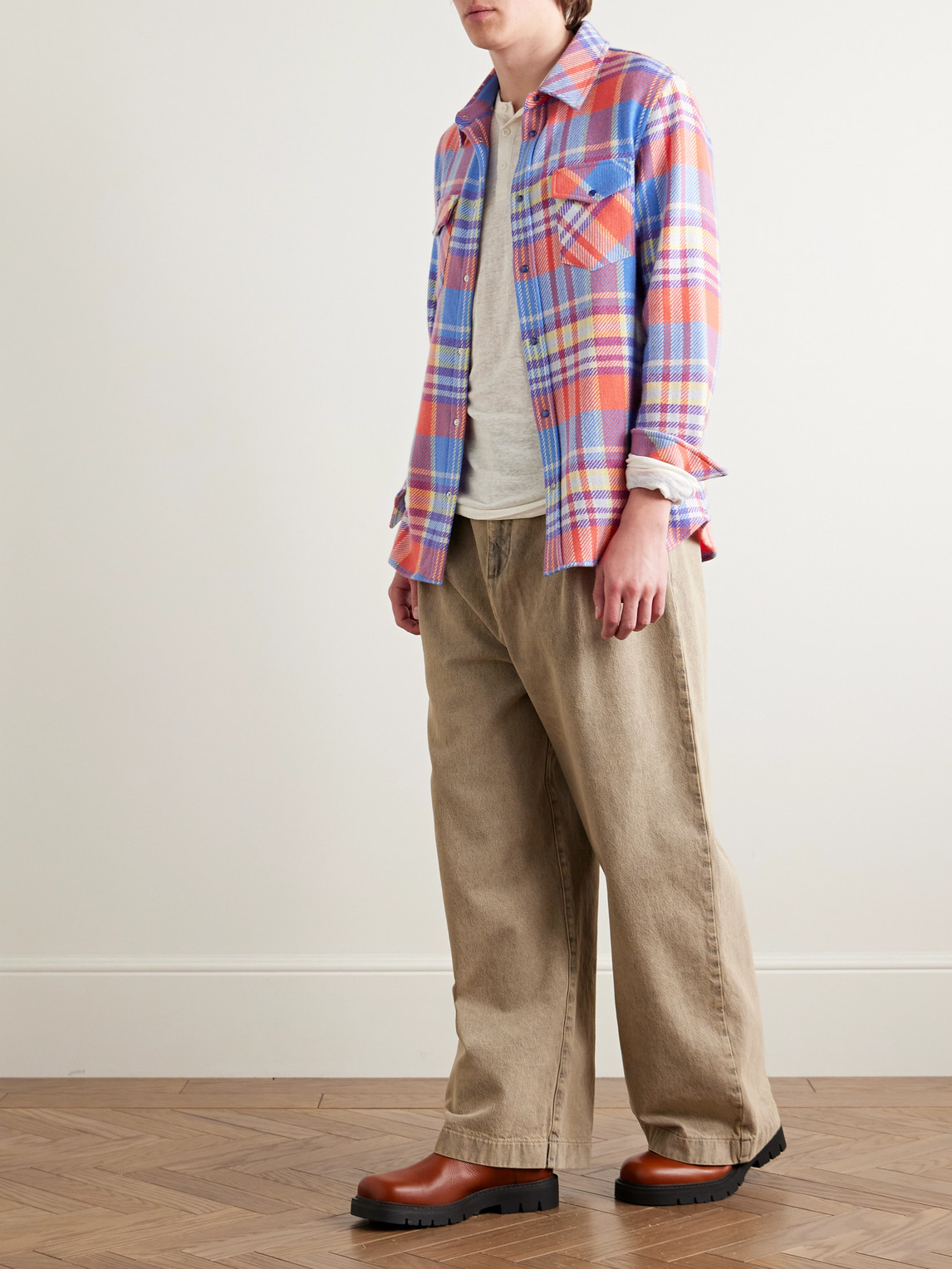 God's True Cashmere Unisex Cashmere And Lapis Lazuli Tartan Creator Shirt In Red