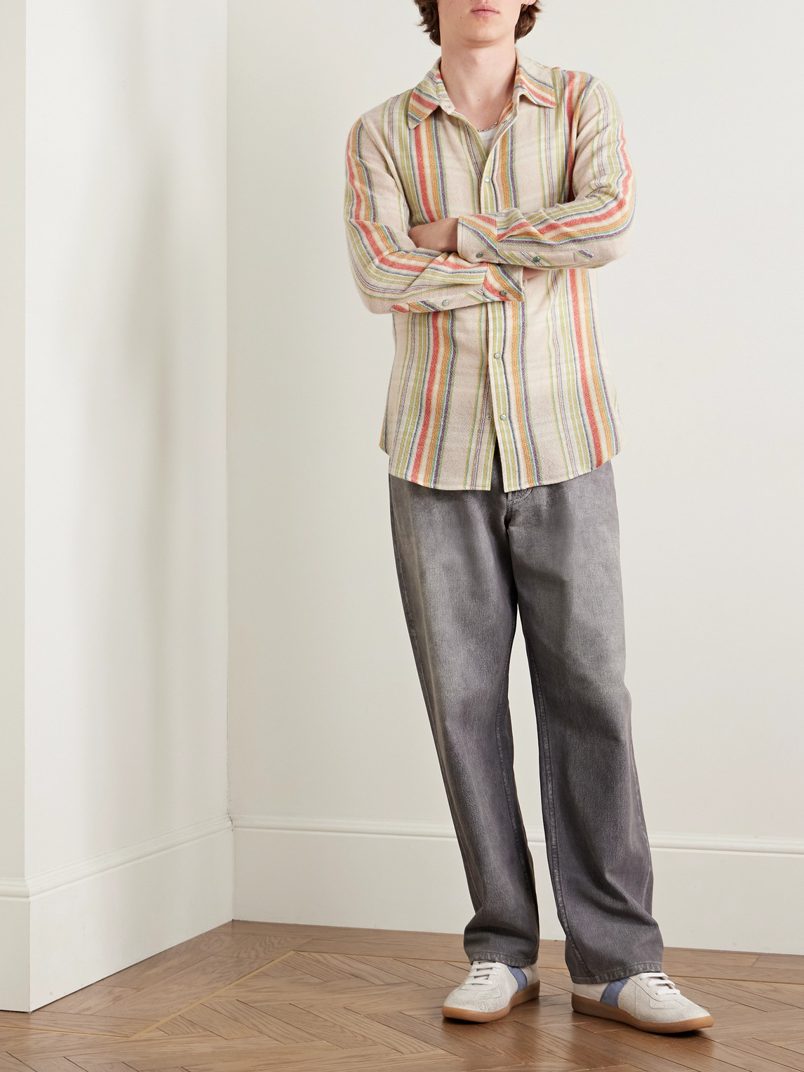 God's True Cashmere Ruler Striped Recycled-cashmere And Wool-blend Gauze Shirt In Neutrals