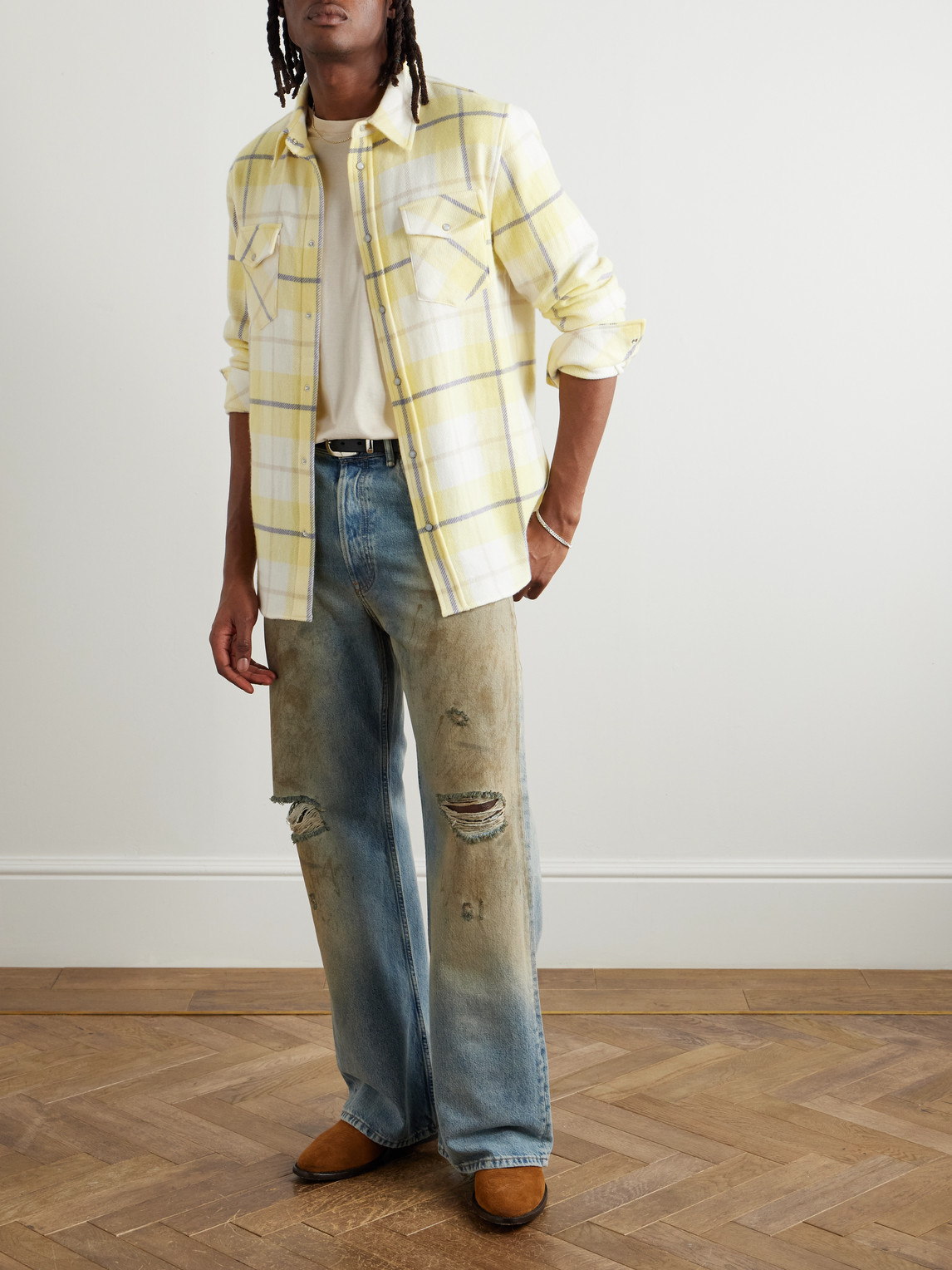 God's True Cashmere Dreamer Checked Cashmere Shirt In Yellow