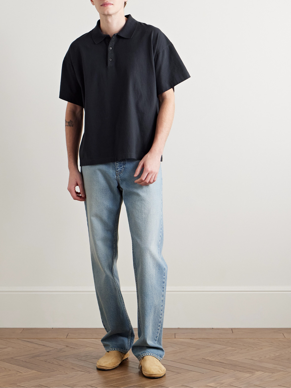 The Row Bry Cotton-jersey Polo Shirt In Black