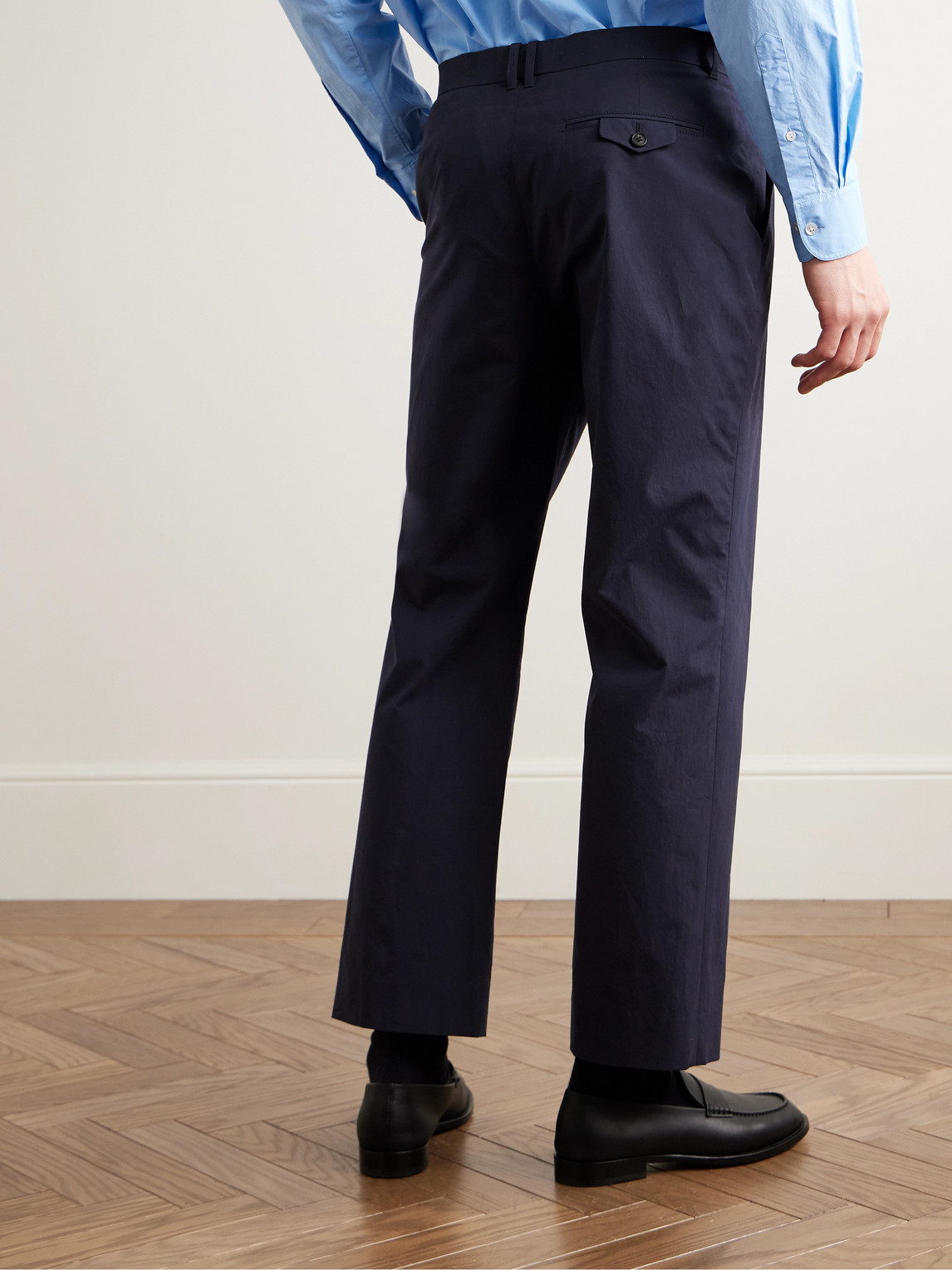 The Row Lerio Straight-leg Cotton-poplin Suit Trousers In Blue