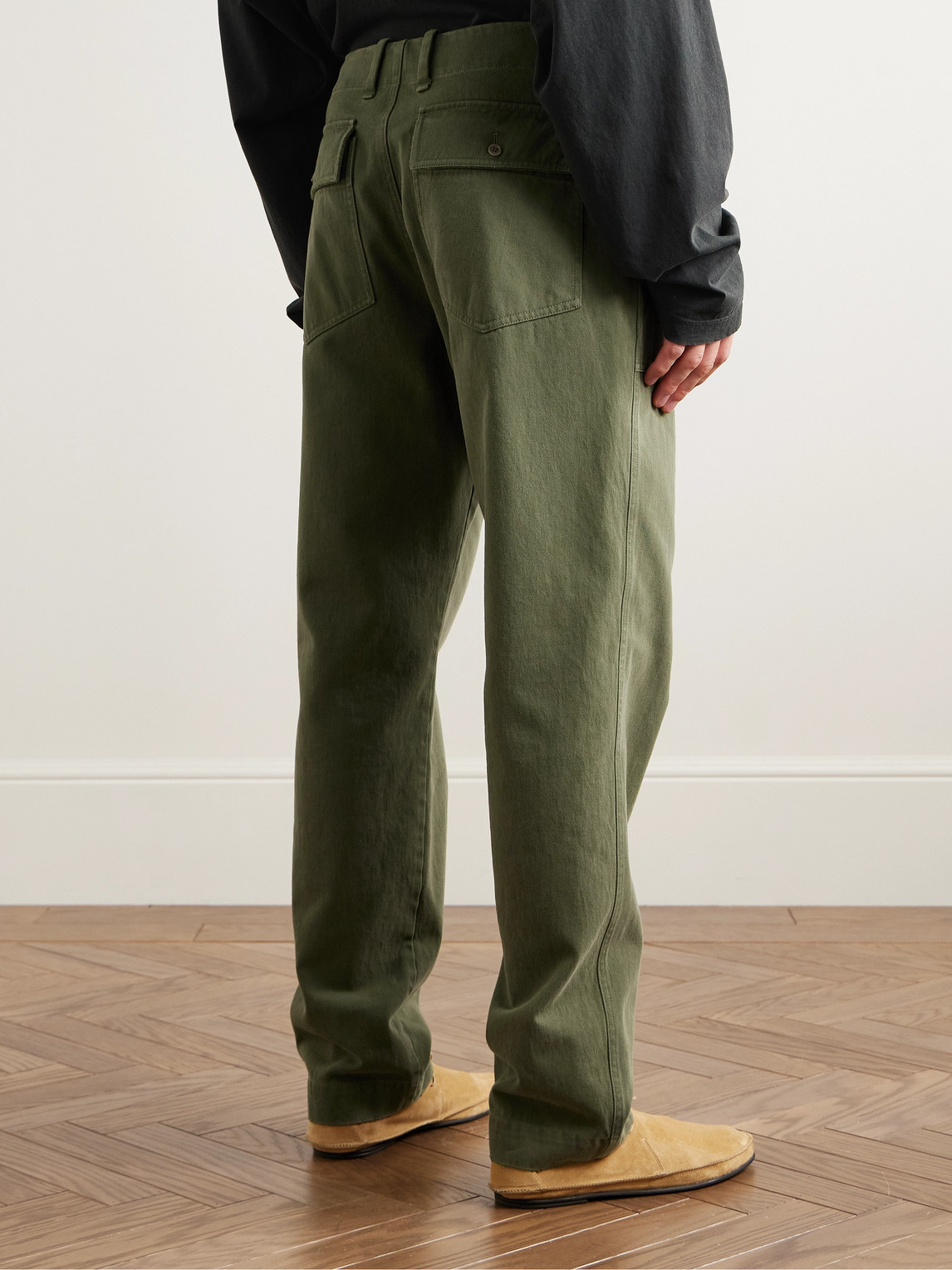 The Row Valerio Slim-fit Cotton-twill Trousers In Green
