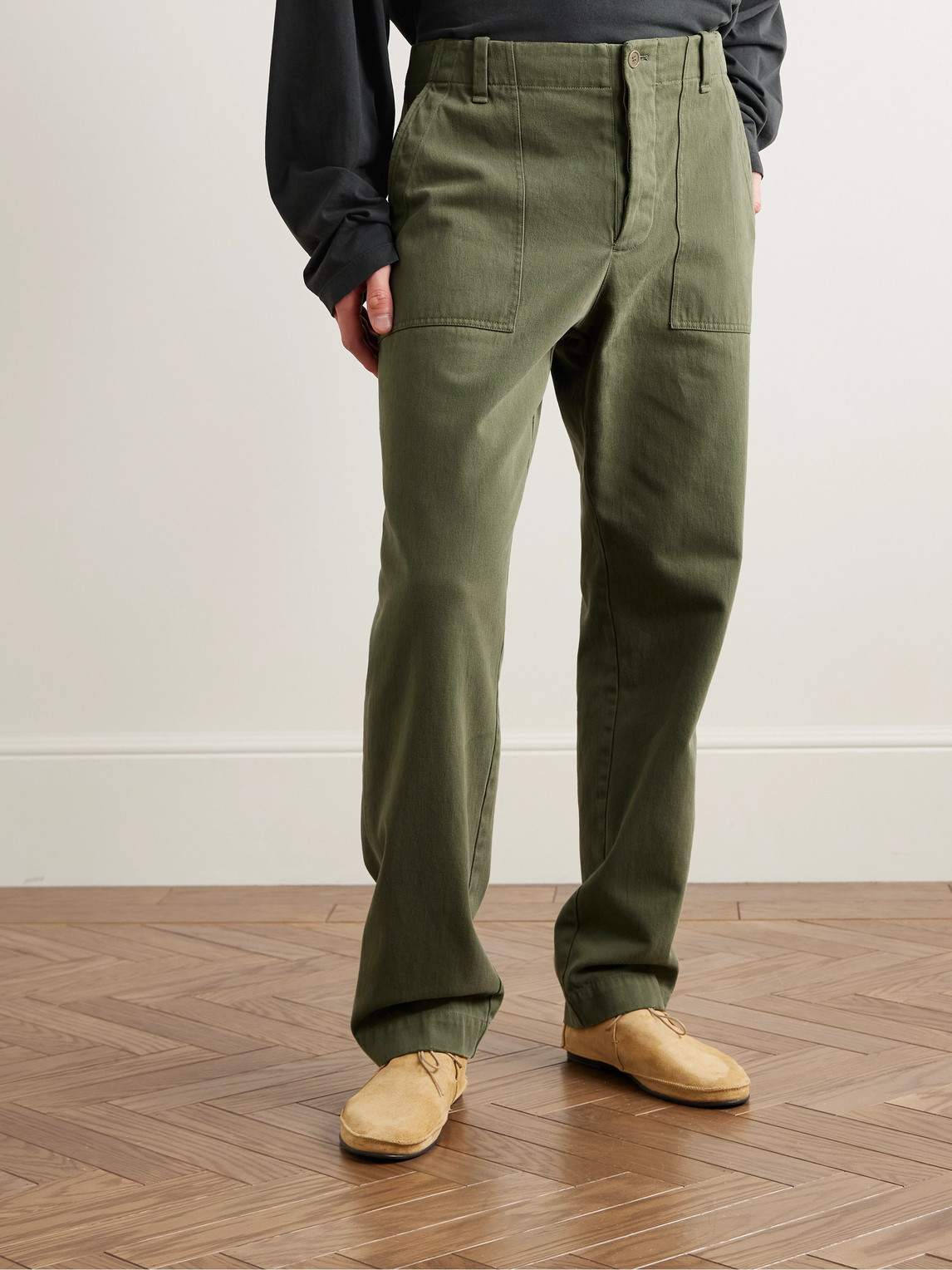 The Row Valerio Slim-fit Cotton-twill Trousers In Green