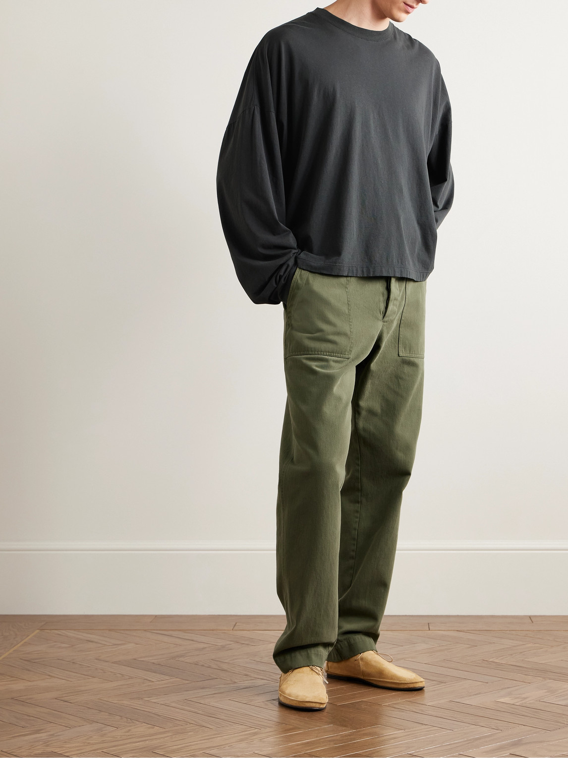 The Row Valerio Slim-fit Cotton-twill Trousers In Green