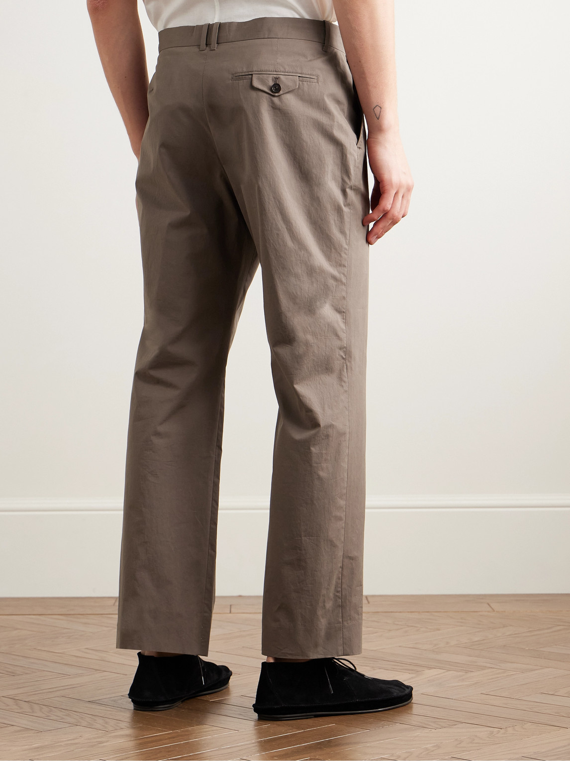 The Row Lerio Straight-leg Cotton-poplin Trousers In Brown