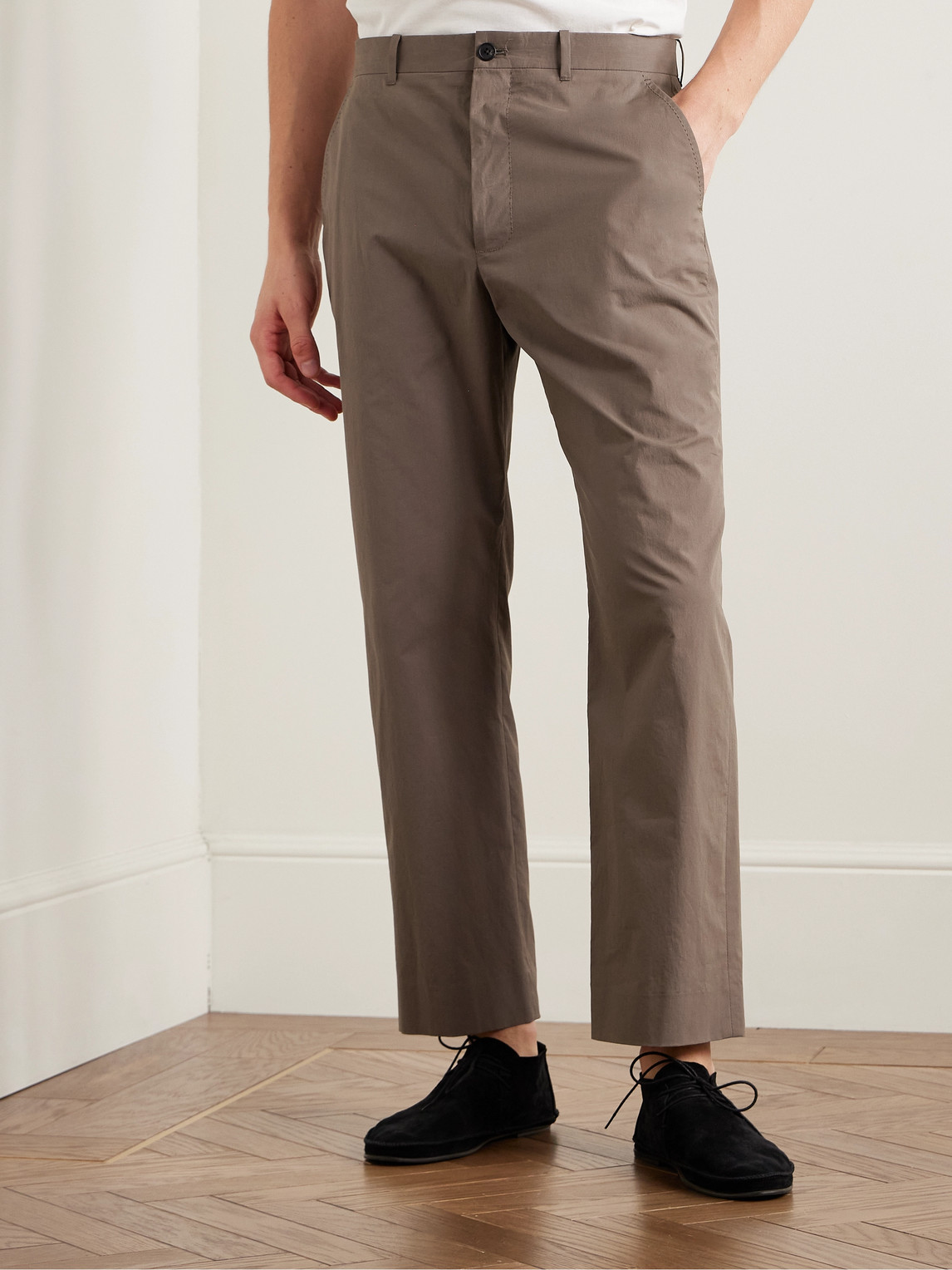 The Row Lerio Straight-leg Cotton-poplin Trousers In Brown