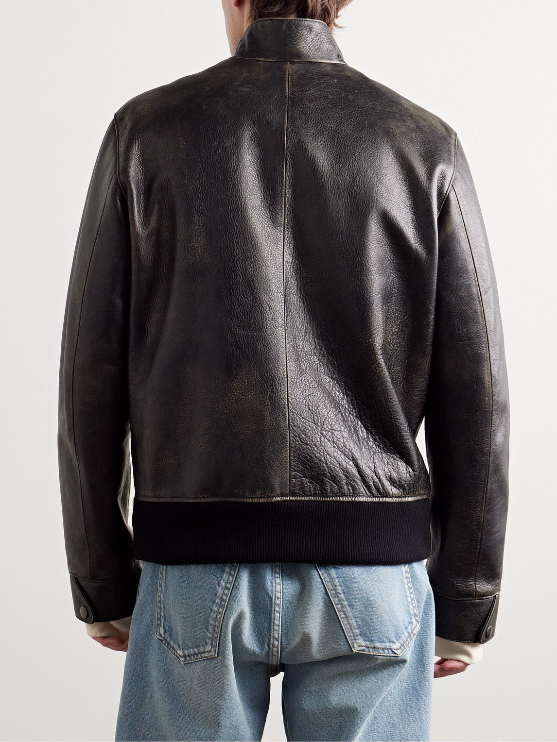 The Row Edrice Distressed Leather Jacket In Gray