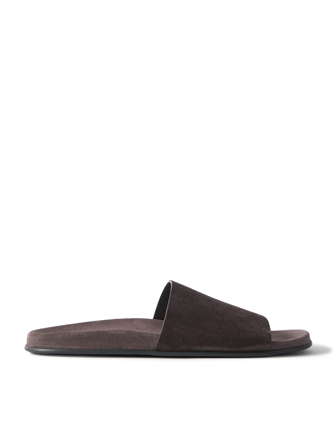 The Row Hugh Suede Slides In Brown