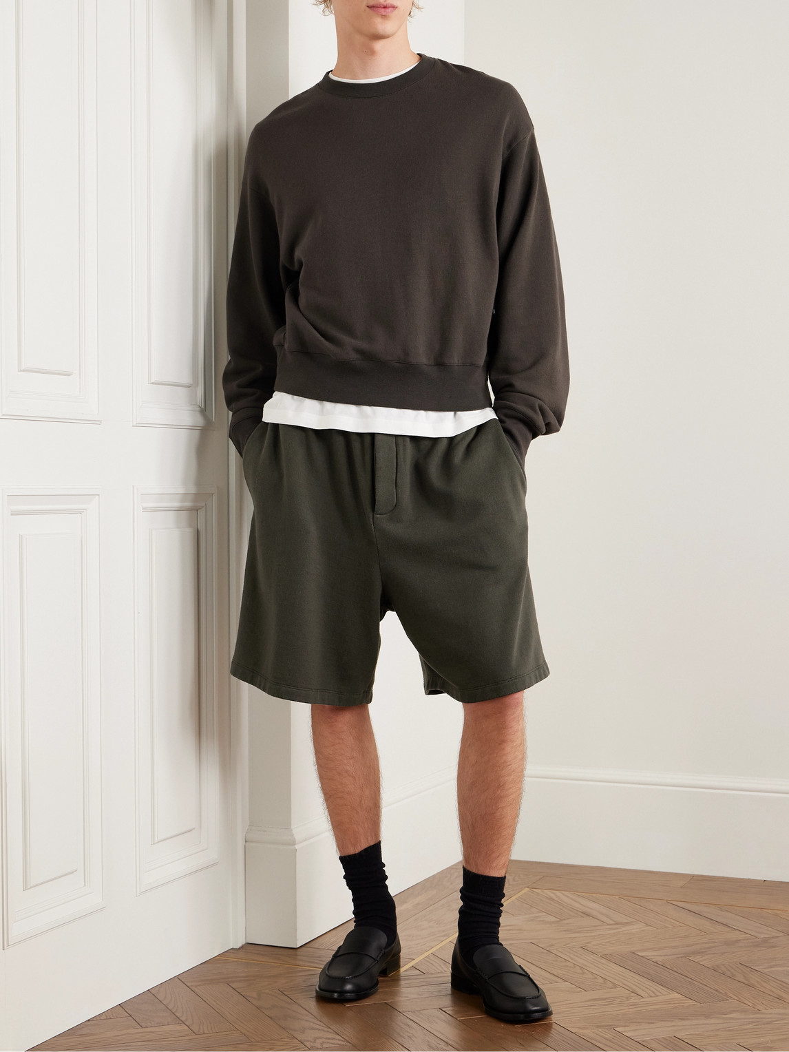 The Row Kotai Wide-leg Cotton And Cashmere-blend Jersey Shorts